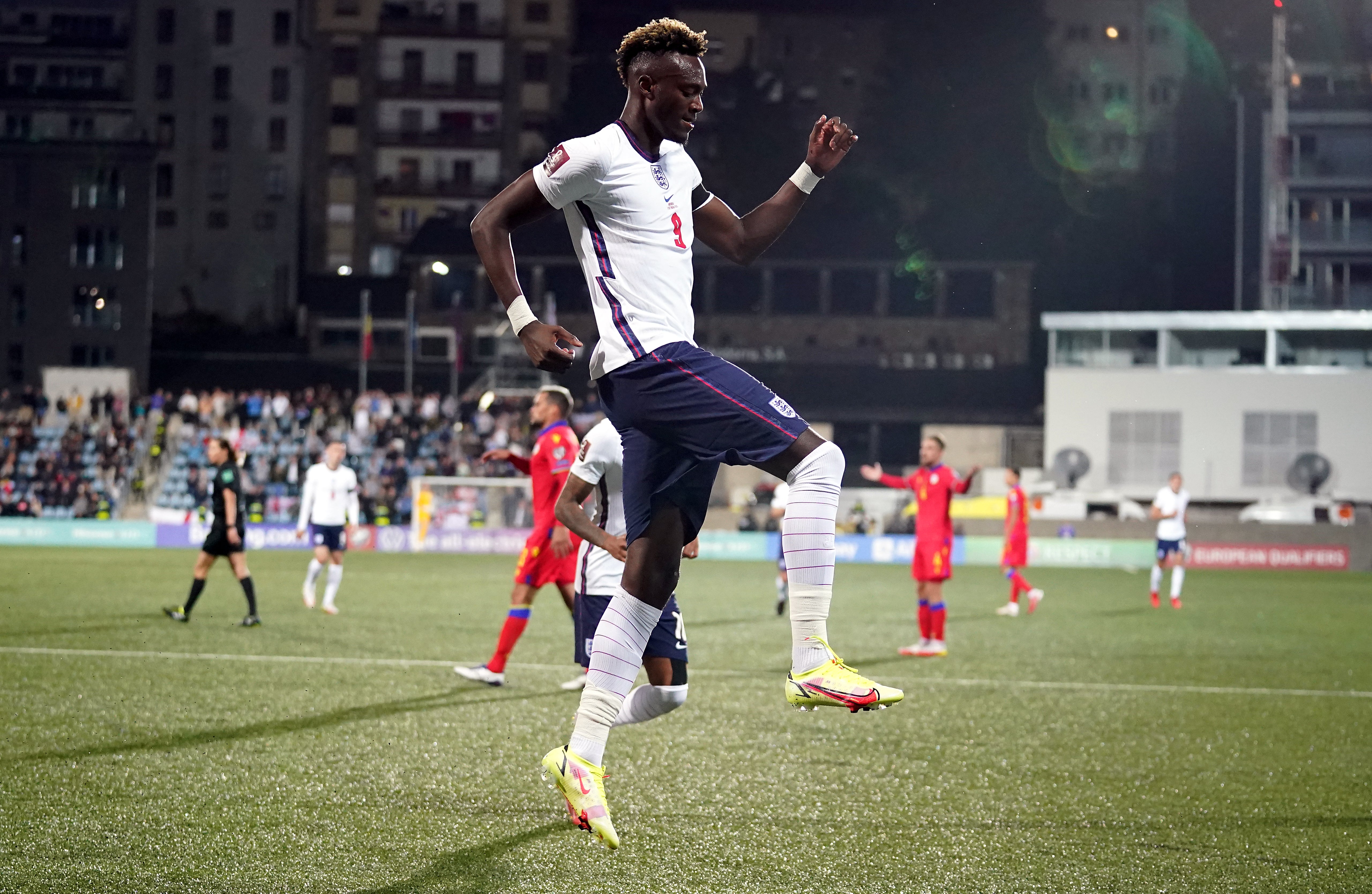 England’s Tammy Abraham celebrates his goal in Andorra (Nick Potts/PA)