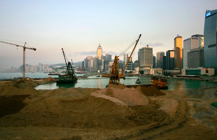 More land reclamation underway in Hong Kong’s central business district in 2008