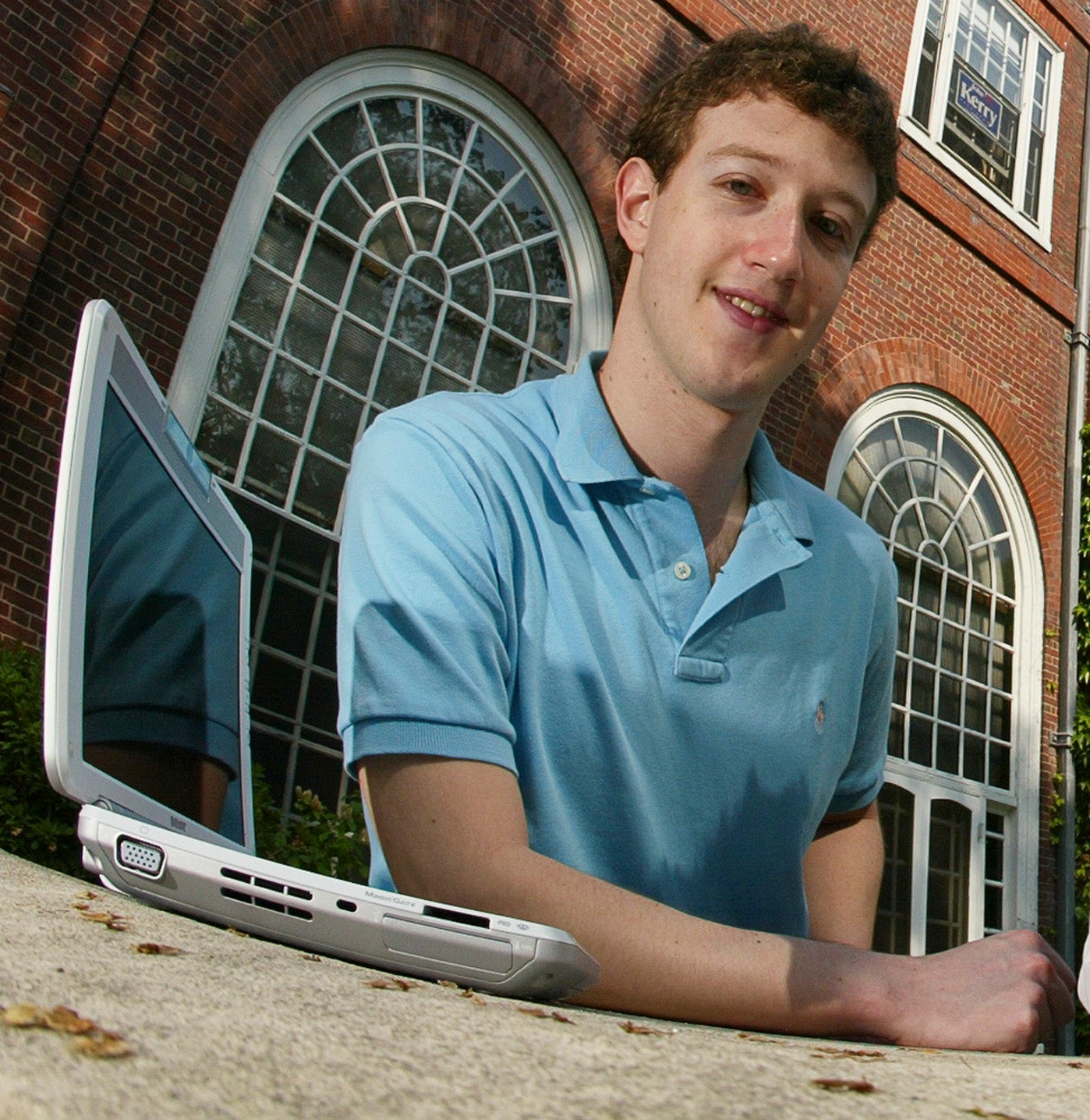 Mark Zuckerberg, the creater of Facebook, photographed at Harvard University in 2004 when the platform was created