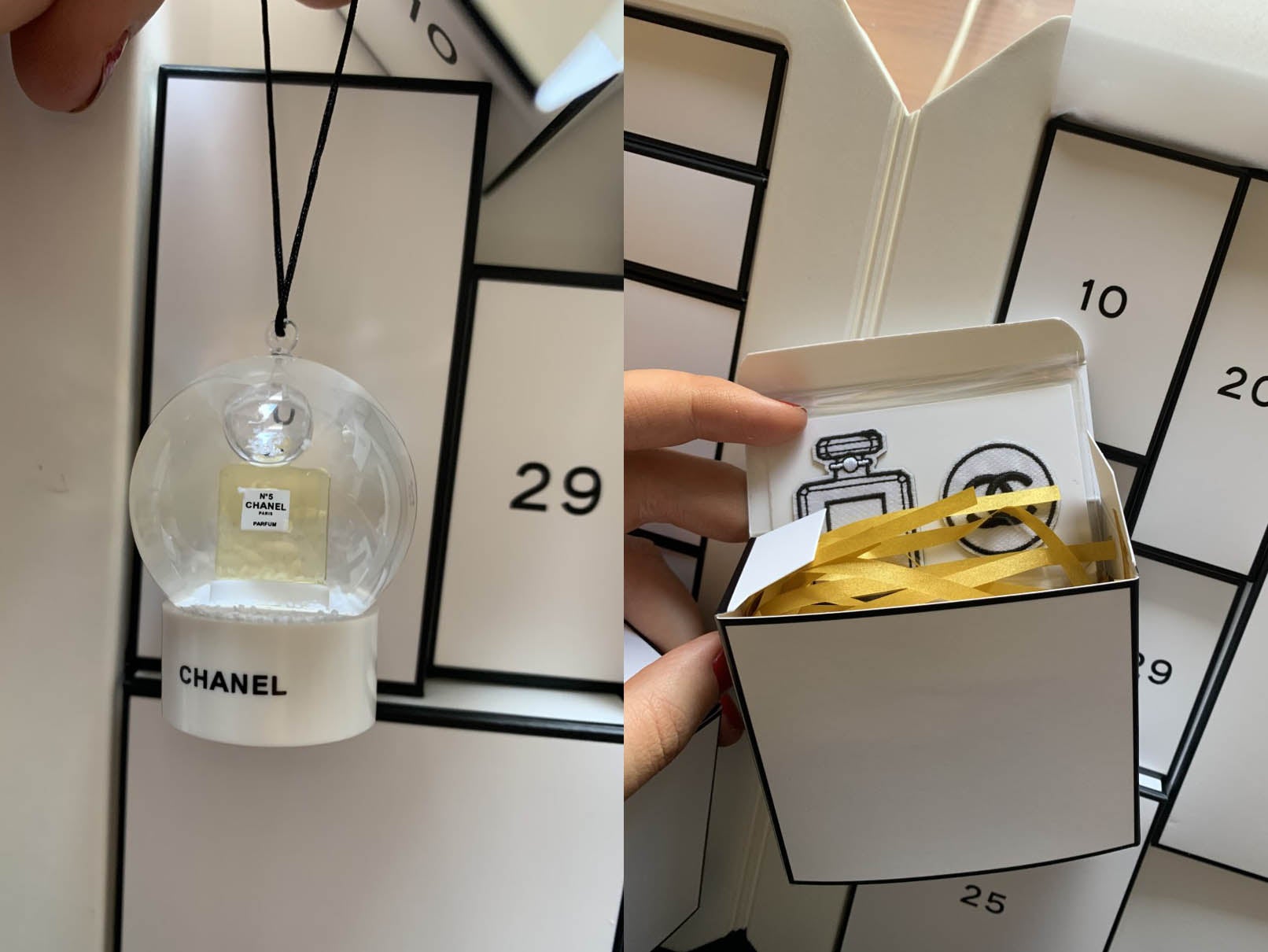 The calendar includes 18 small Chanel-themed trinkets