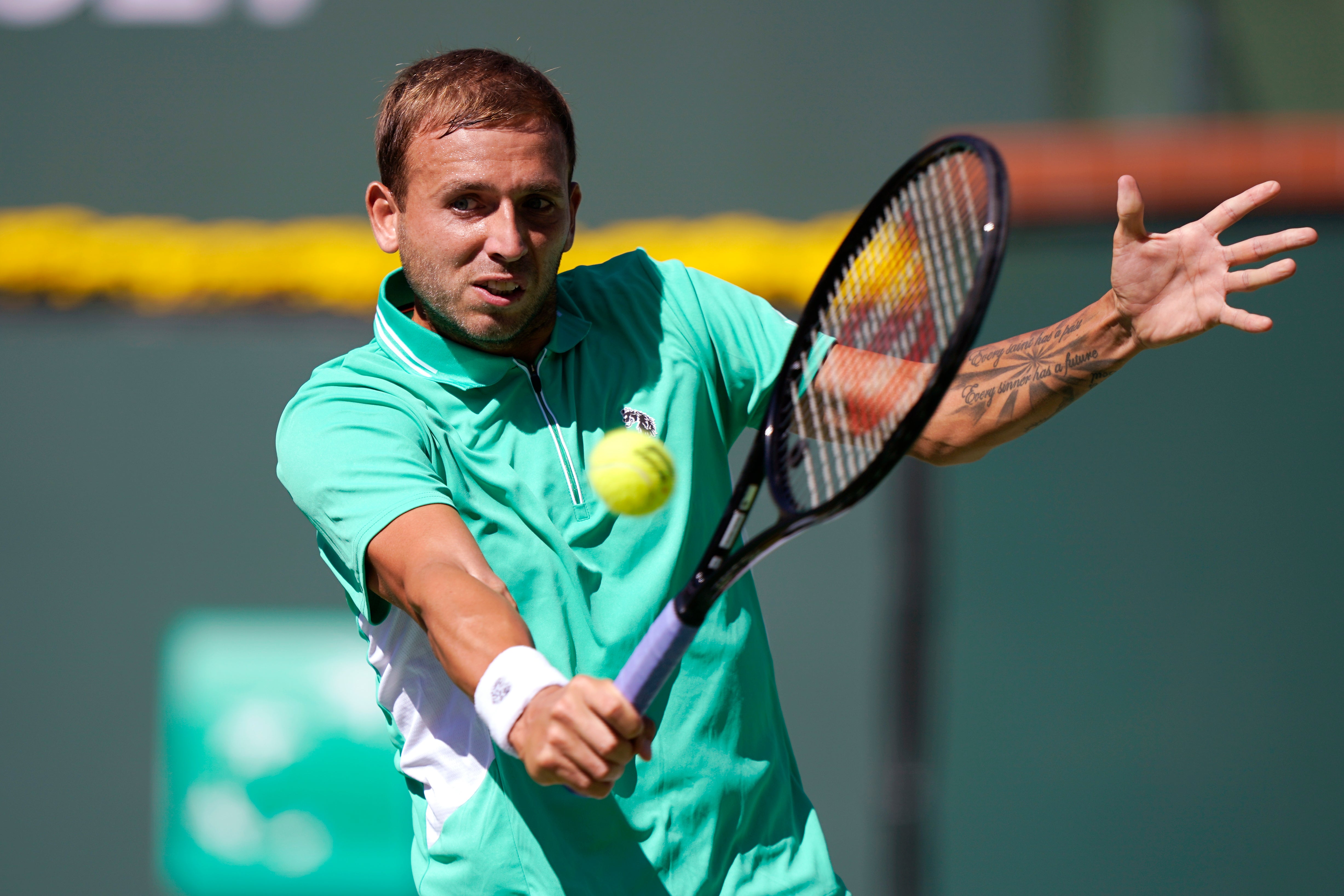 Dan Evans (pictured) suffered defeat to Argentina’s Diego Schwartzman in Indian Wells (Mark J Terrill/AP)