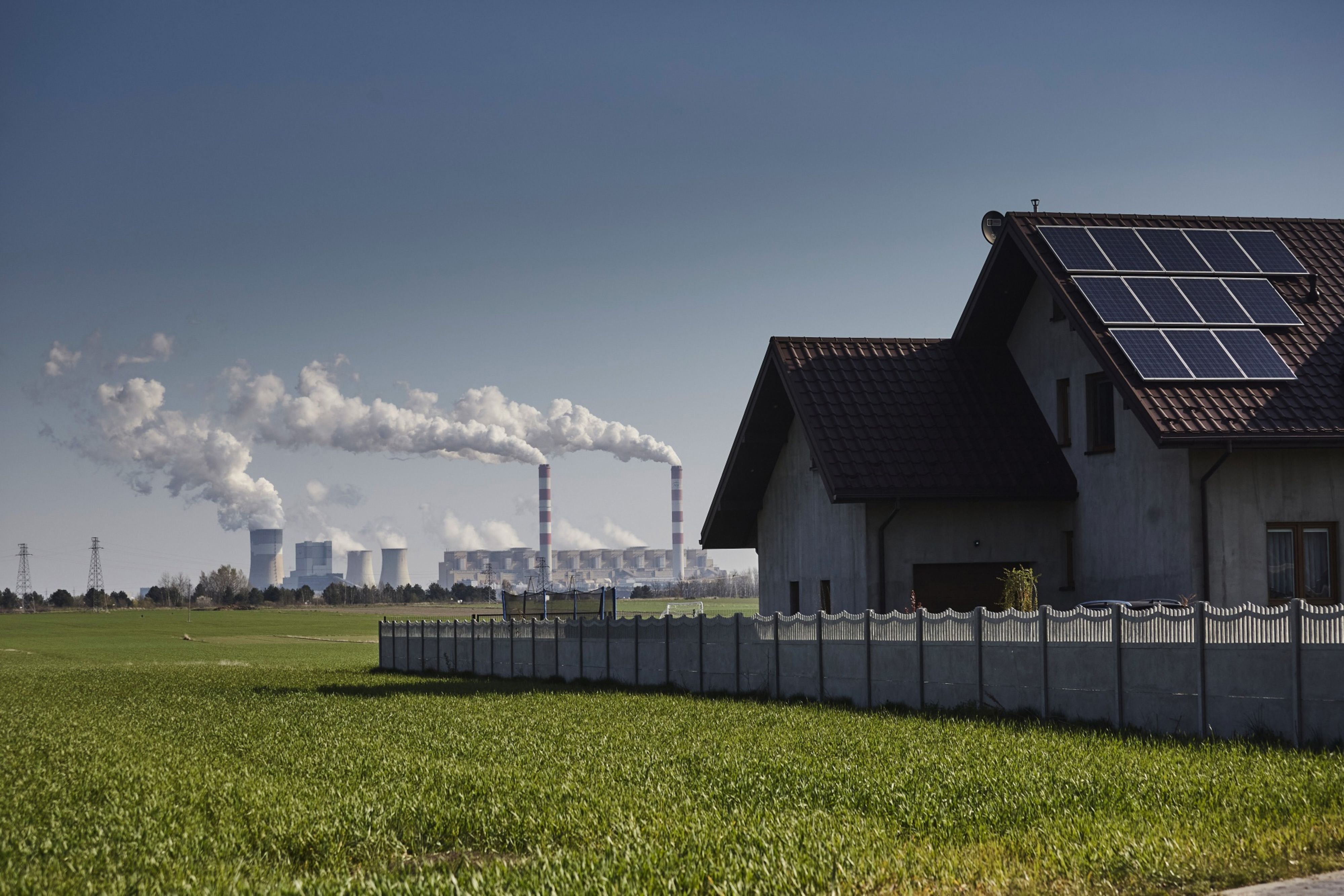 Solar panels on a residential property in Belchatow, Poland