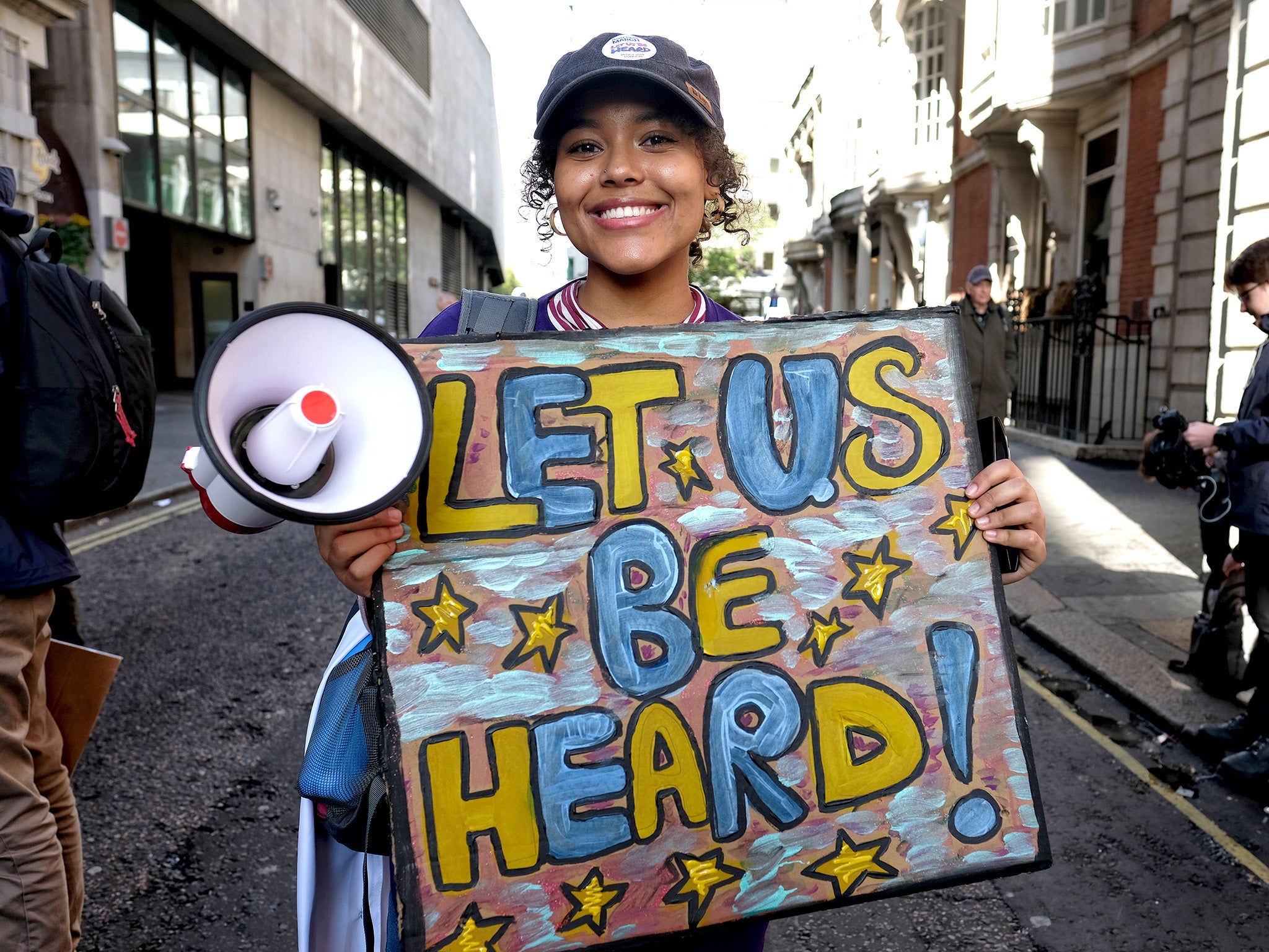 A protester on a rally for a second EU referendum in October 2019