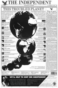 The Independent’s climate front page on 3 June 1992