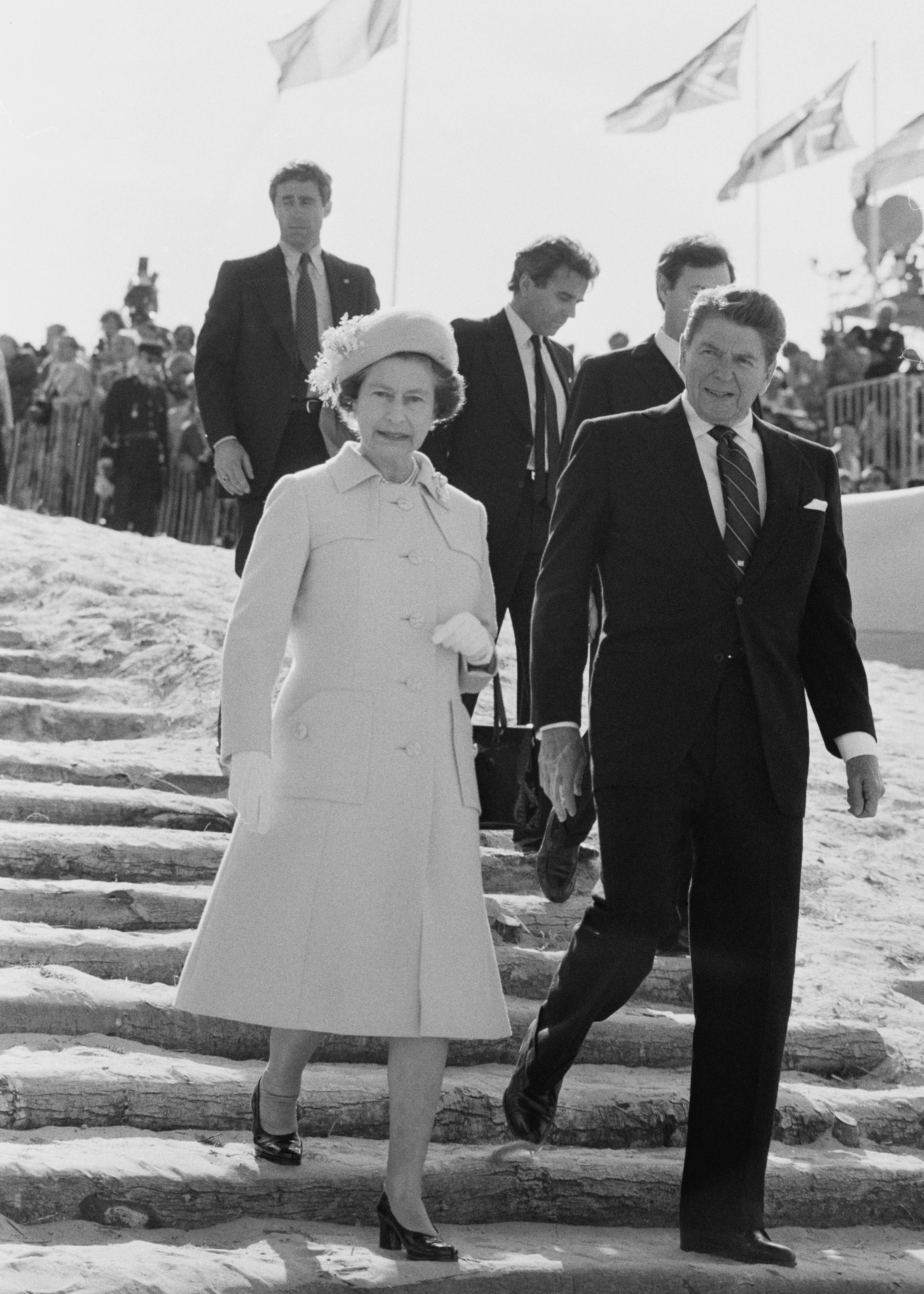 Queen Elizabeth and Ronald Reagan commemorating the 40th anniversary of D-Day, Normandy, 1984