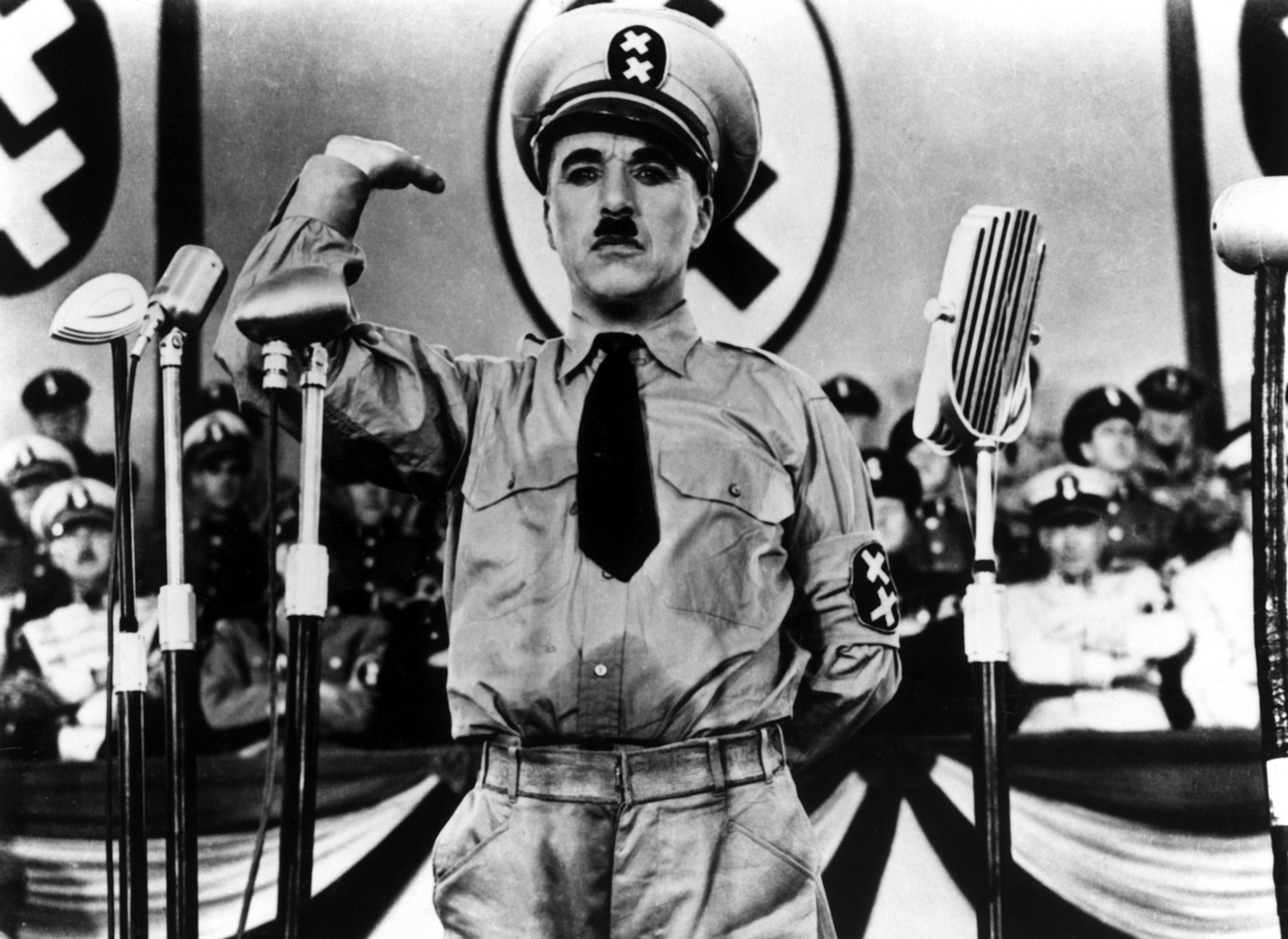 Chaplin as Adenoid Hynkel, a parody of Hitler, in satirical comedy, ‘The Great Dictator’ (1940)