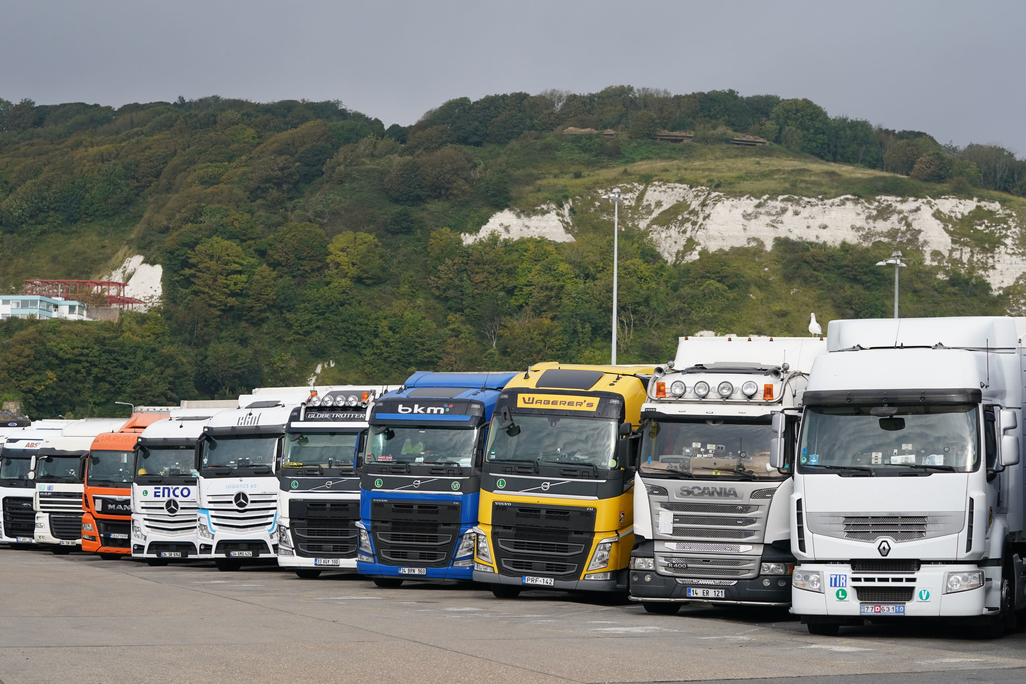 Lorries parked in Dover, Kent