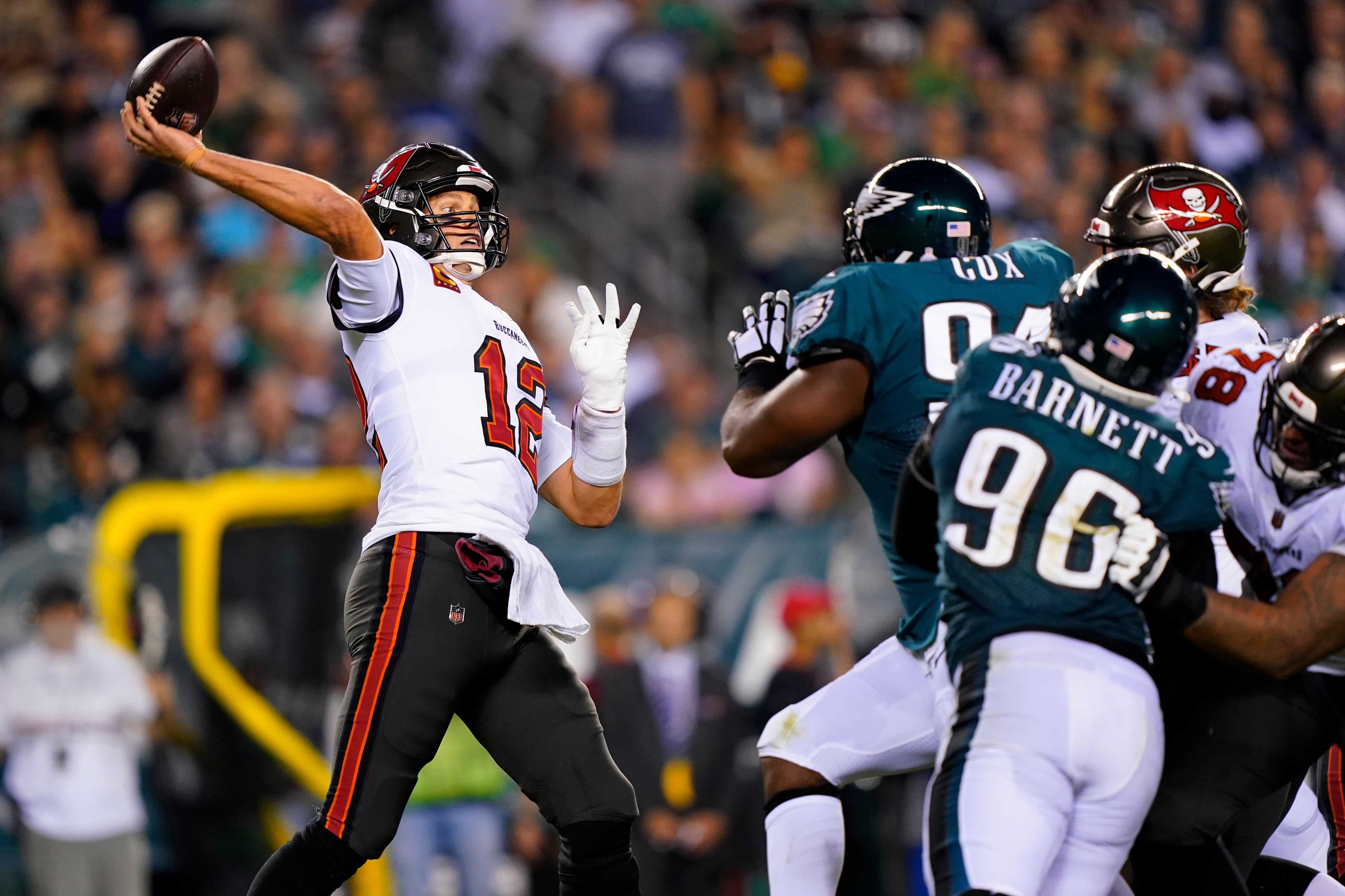 Tom Brady, left, starred in the Tampa Bay Buccaneers’ win (Matt Rourke/AP)