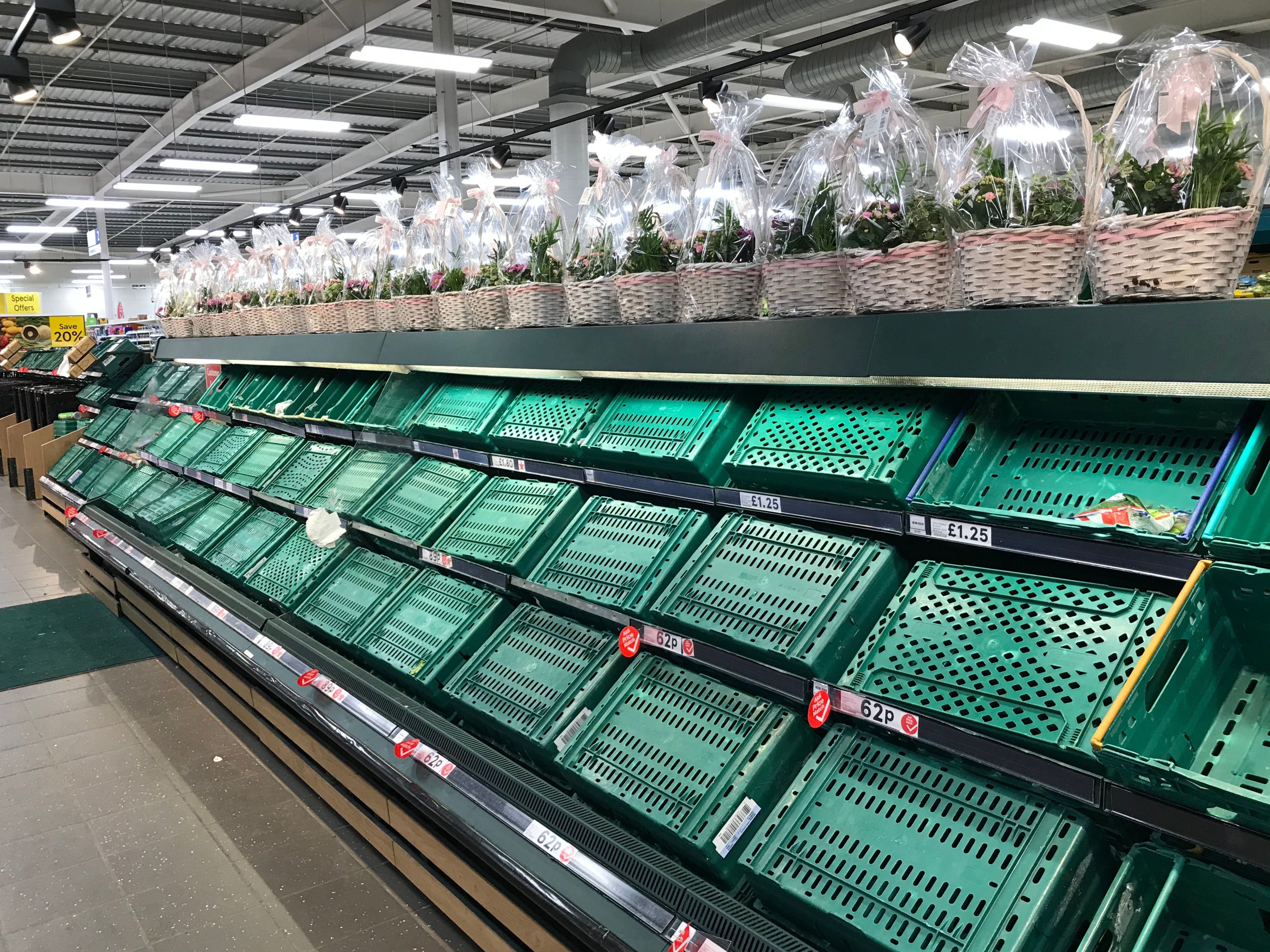 Empty shelves in a Tesco Extra store in Worthing, West Sussex