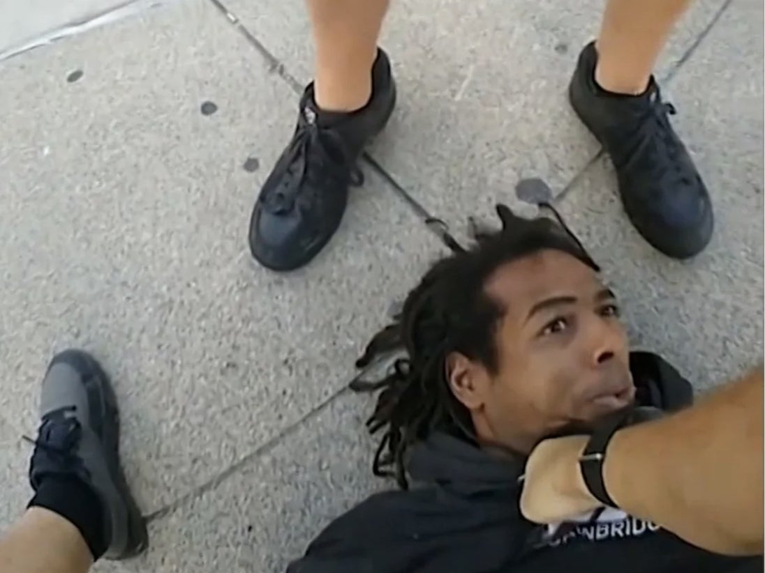 Police bodycam footage of an arrest on 24 September appears to show Sgt Eric Huxley stomping on Jermaine Vaughn’s face