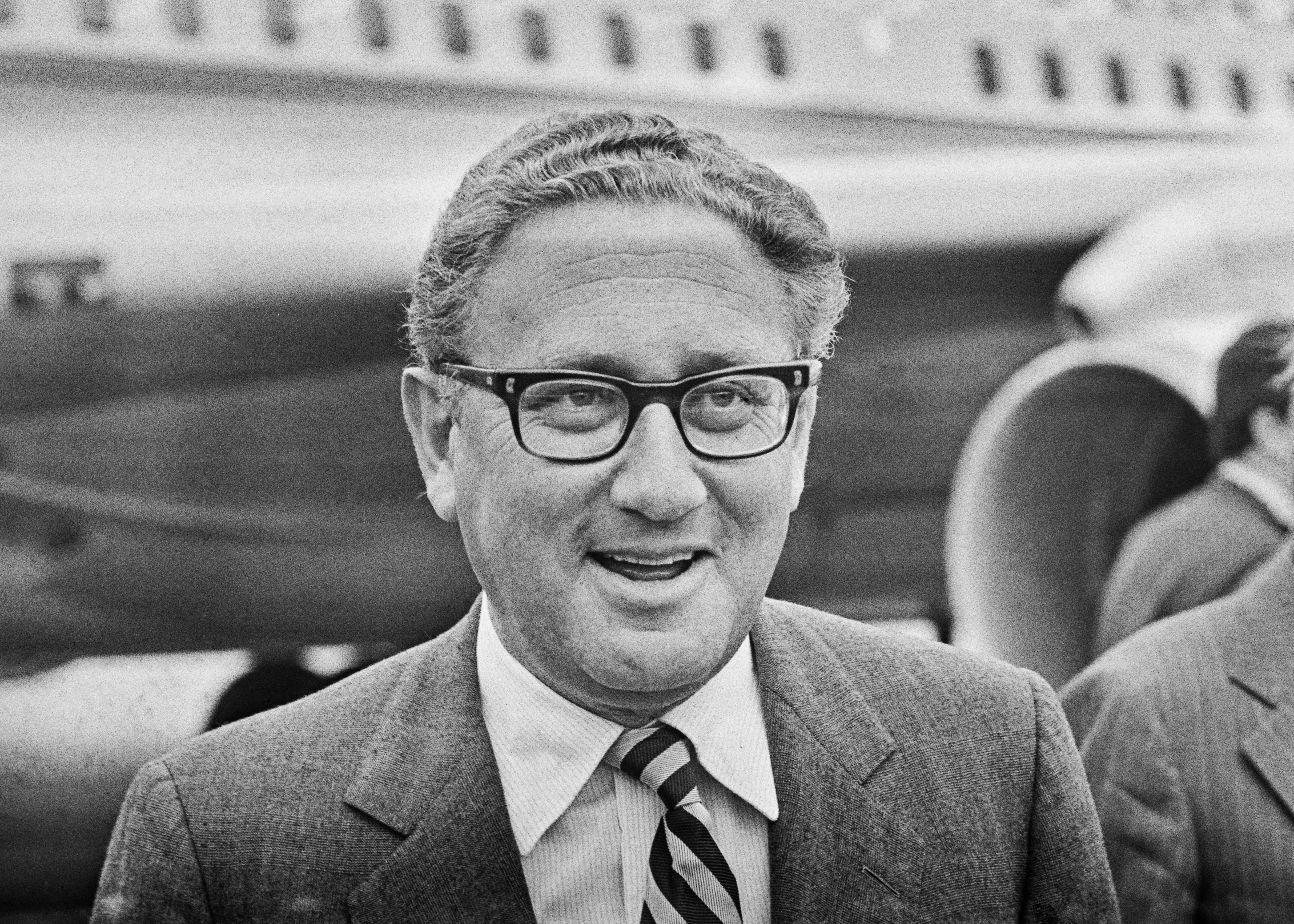 Kissinger at Heathrow airport in London, September 1972