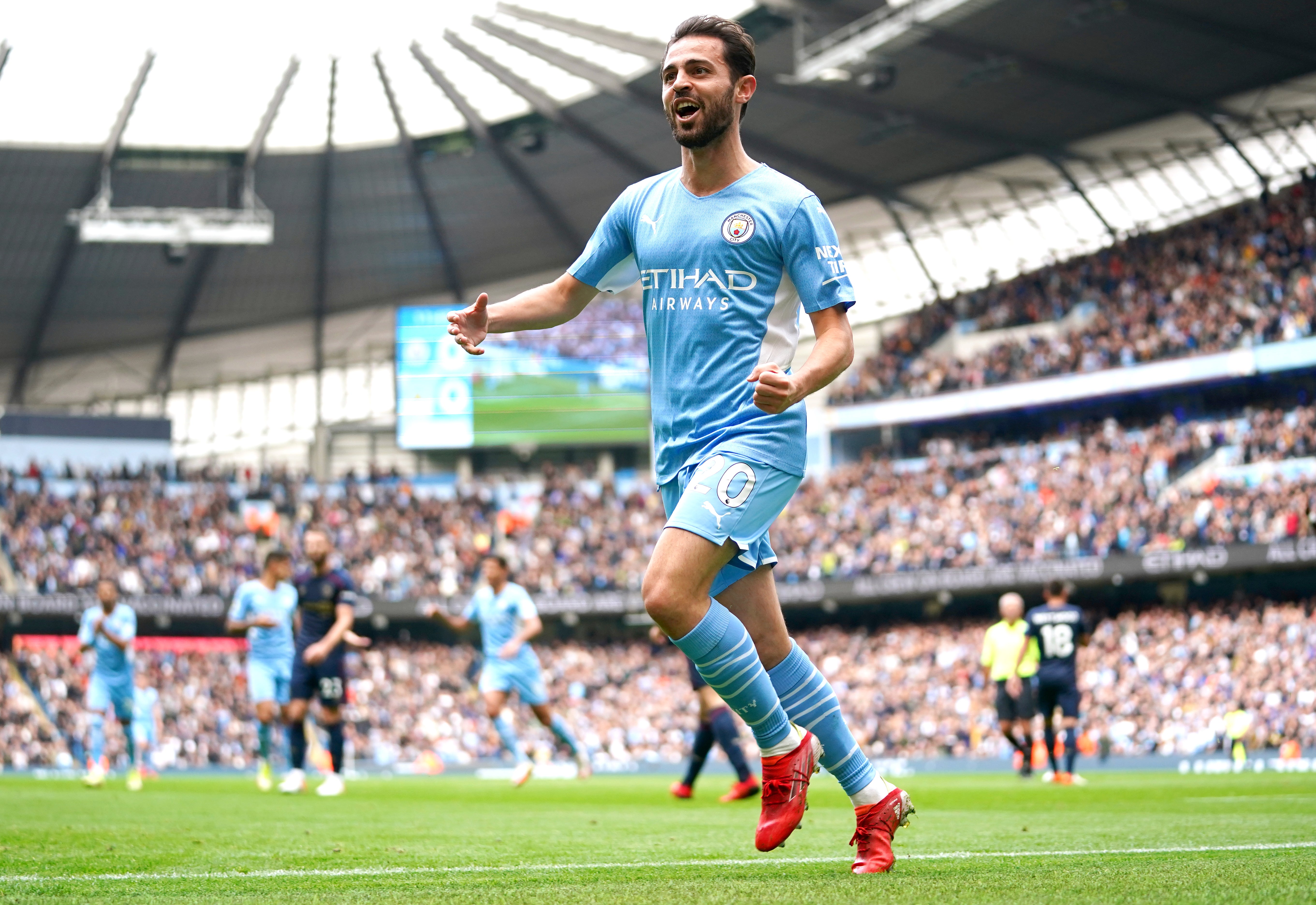 Bernardo Silva celebrates scoring the opening goal in Saturday’s 2-0 win