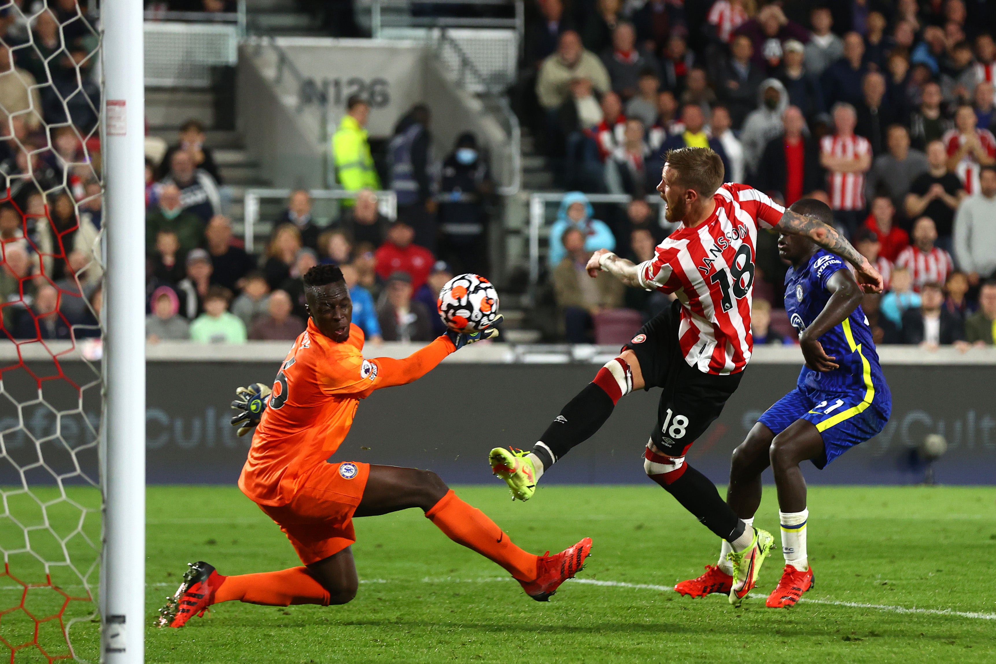 Mendy makes one of his many saves, this time denying Pontus Jansson