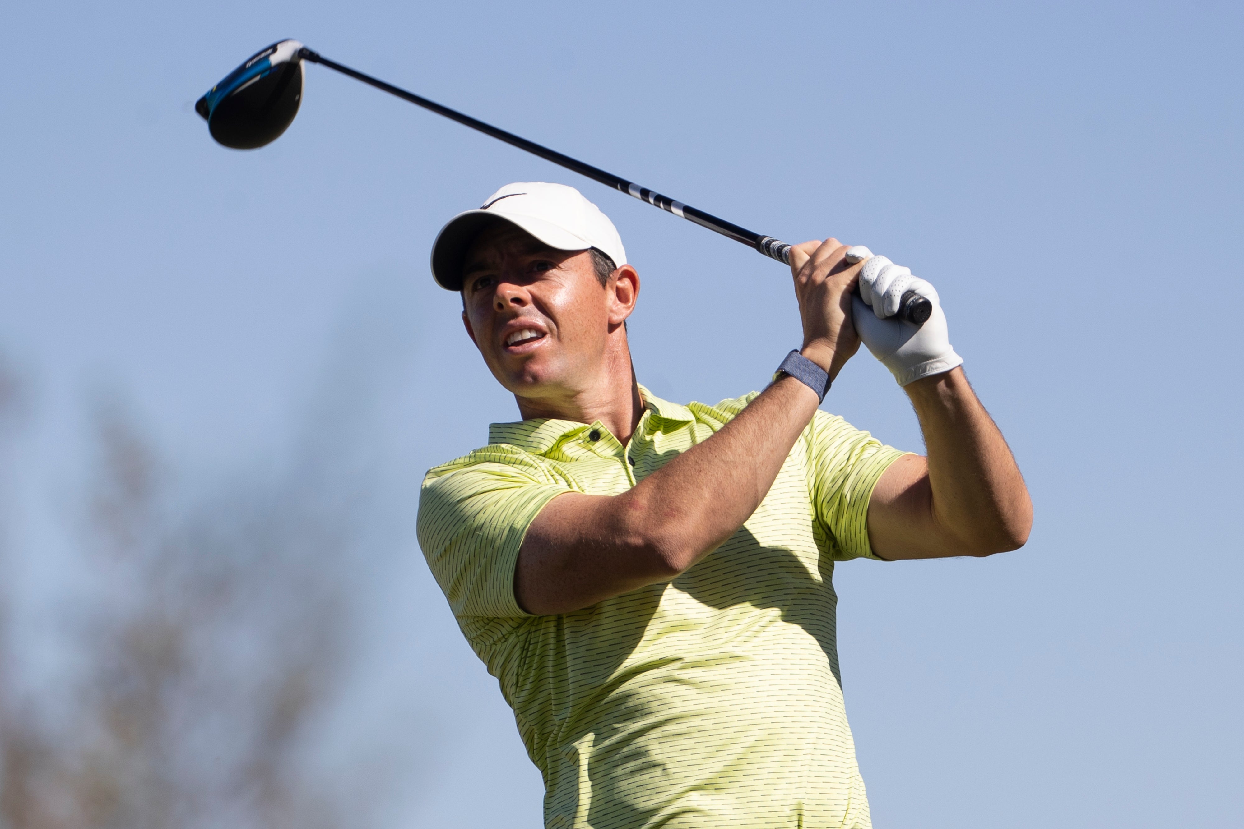 Rory McIlroy watches his shot from the 12th tee during the third round of the CJ Cup golf tournament at Summit Club in Las Vegas on Saturday (Erik Verduzco/Las Vegas Review-Journal via AP)