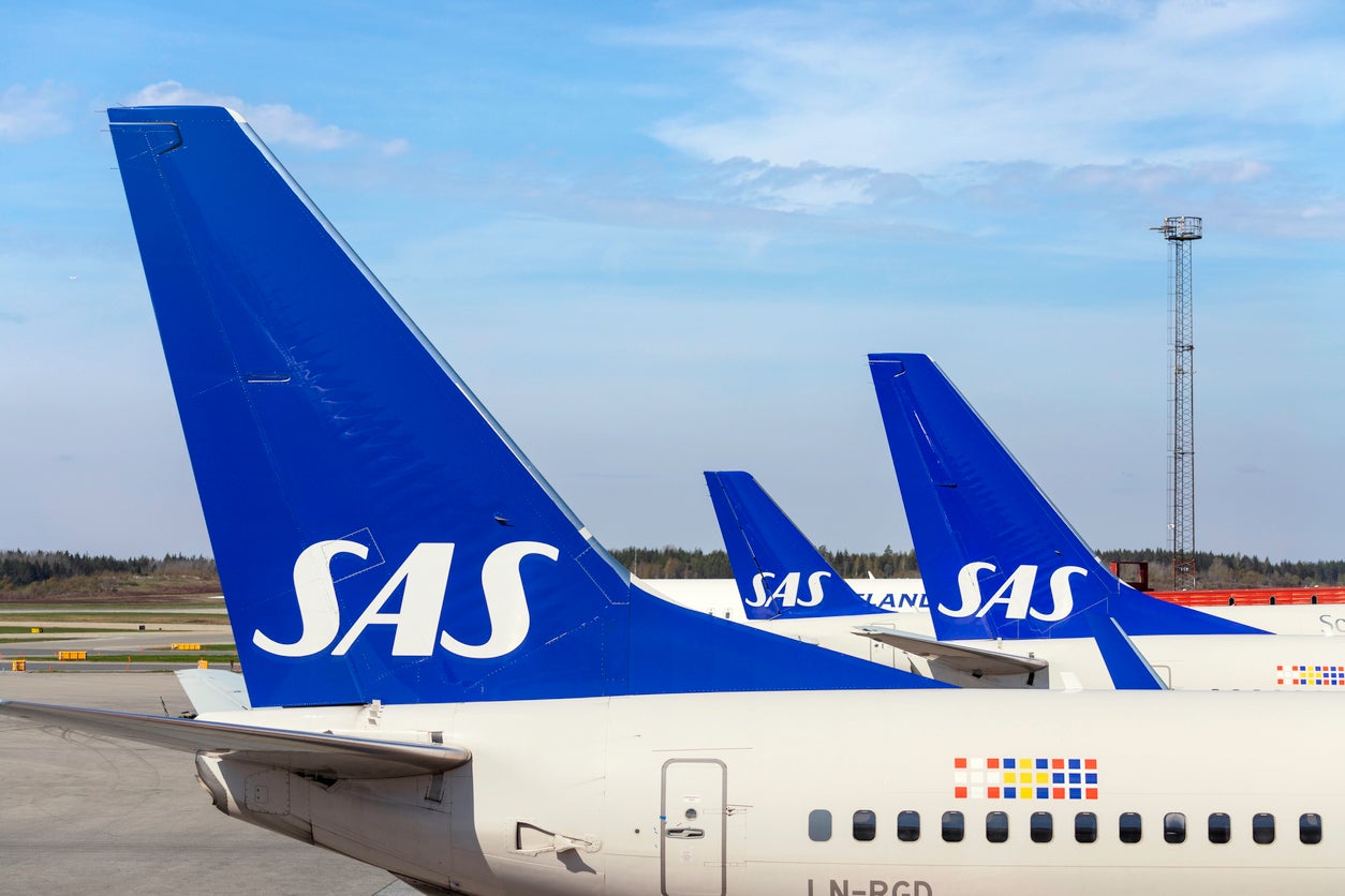 Scandinavian Airlines planes at Arlanda Airport, Sweden.