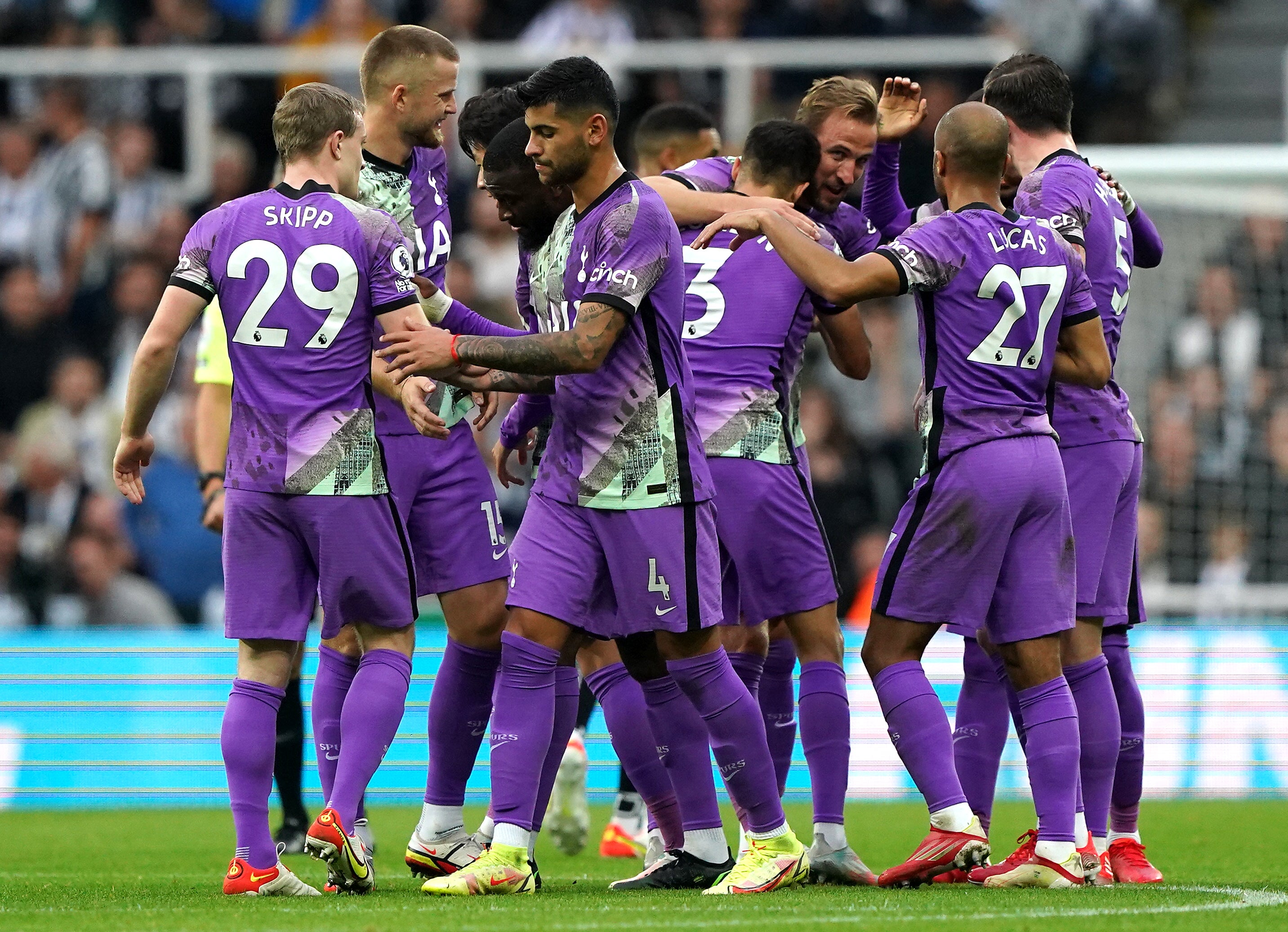 Tottenham’s Harry Kane (third right) scored his first Premier League goal of the season at Newcastle (Owen Humphreys/PA)