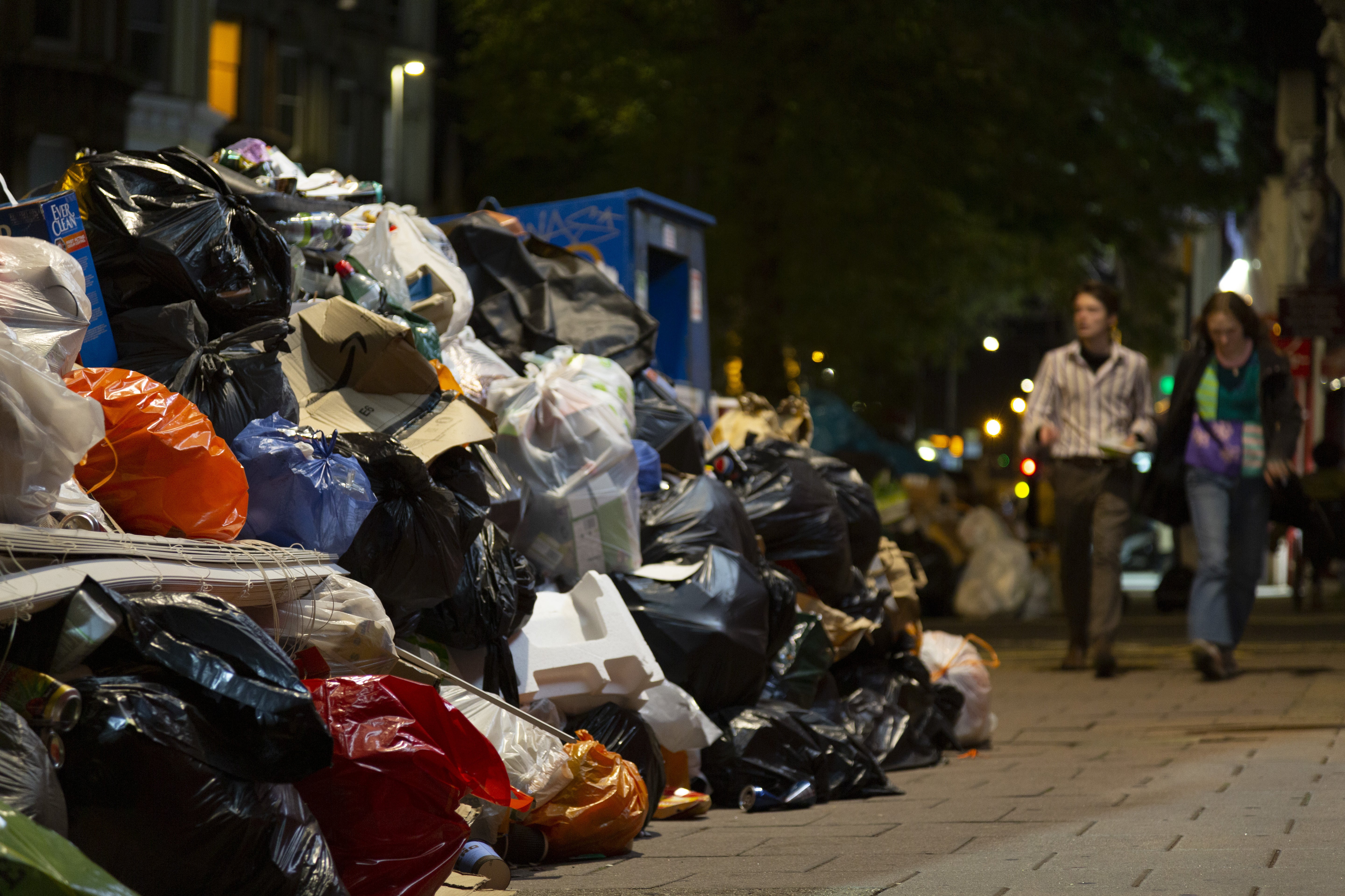 Rubbish bins pile high on the city’s pavements as the Brighton bin strike continued on October 17.