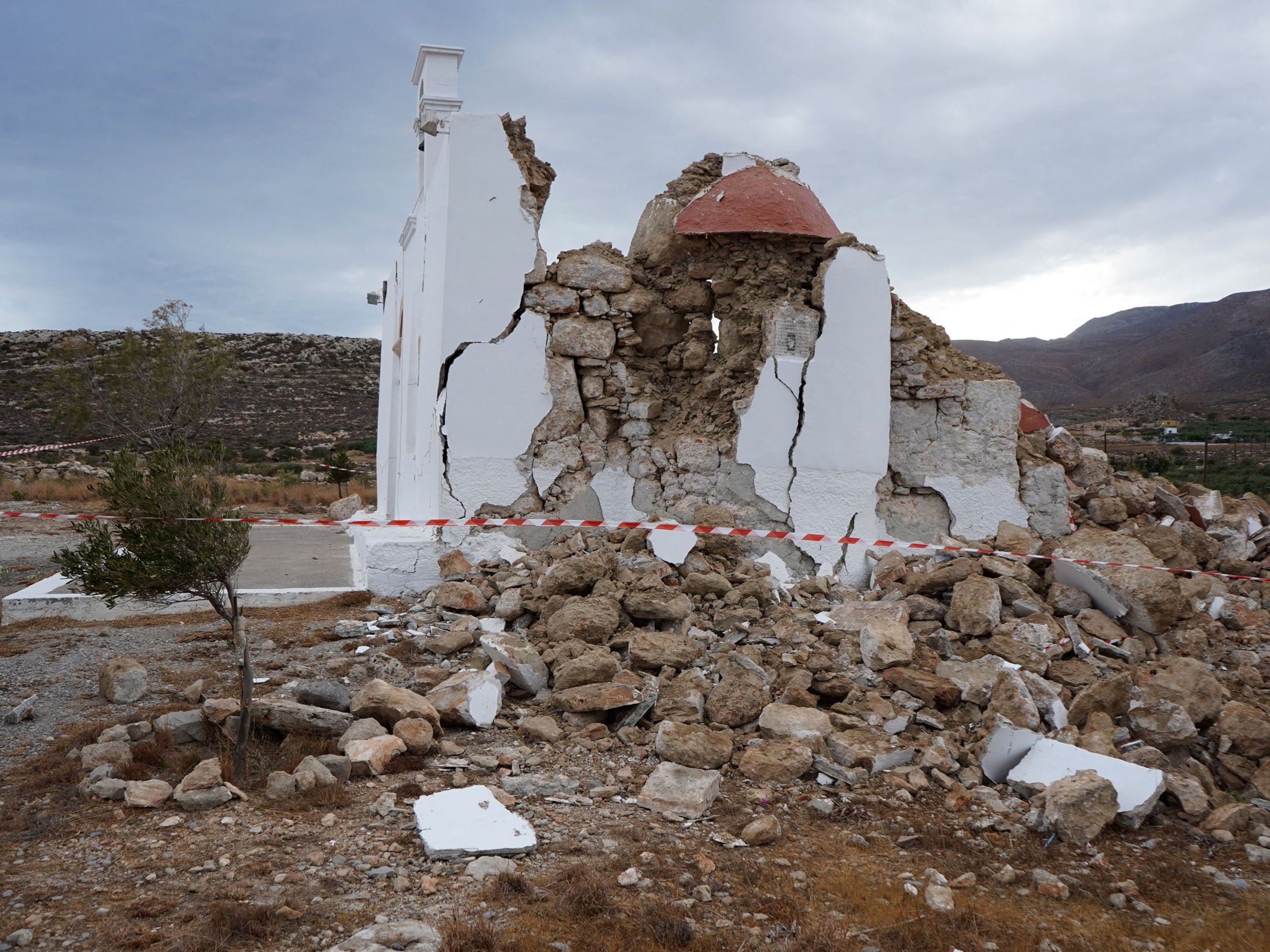 A chapel near the village of Zakros on the eastern coast of the island of Crete that was damaged by the last earthquake to strike the country on 12 October