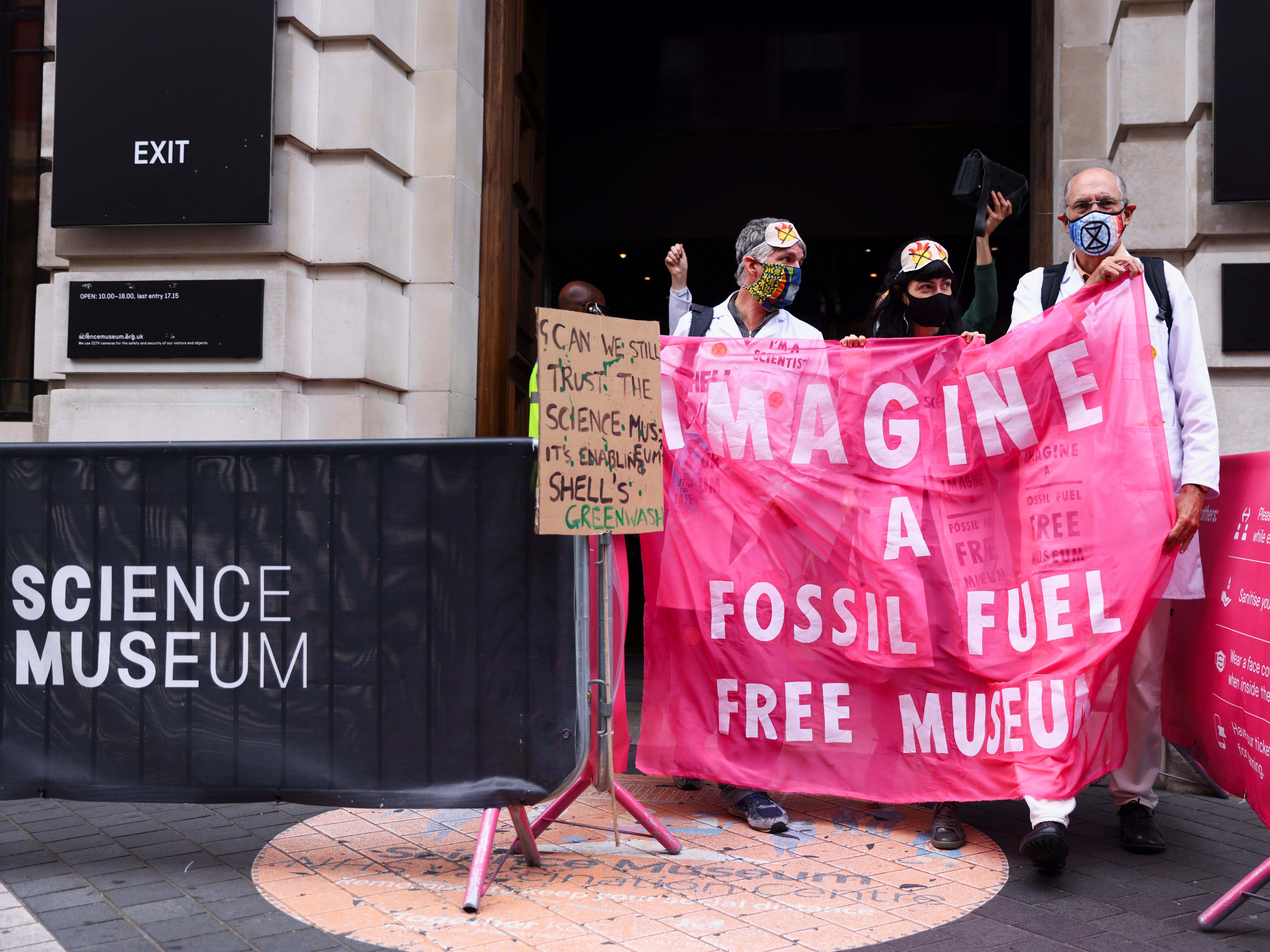 Protesters from Extinction Rebellion at the Science Museum in August after the announcement of the Shell sponsorship deal