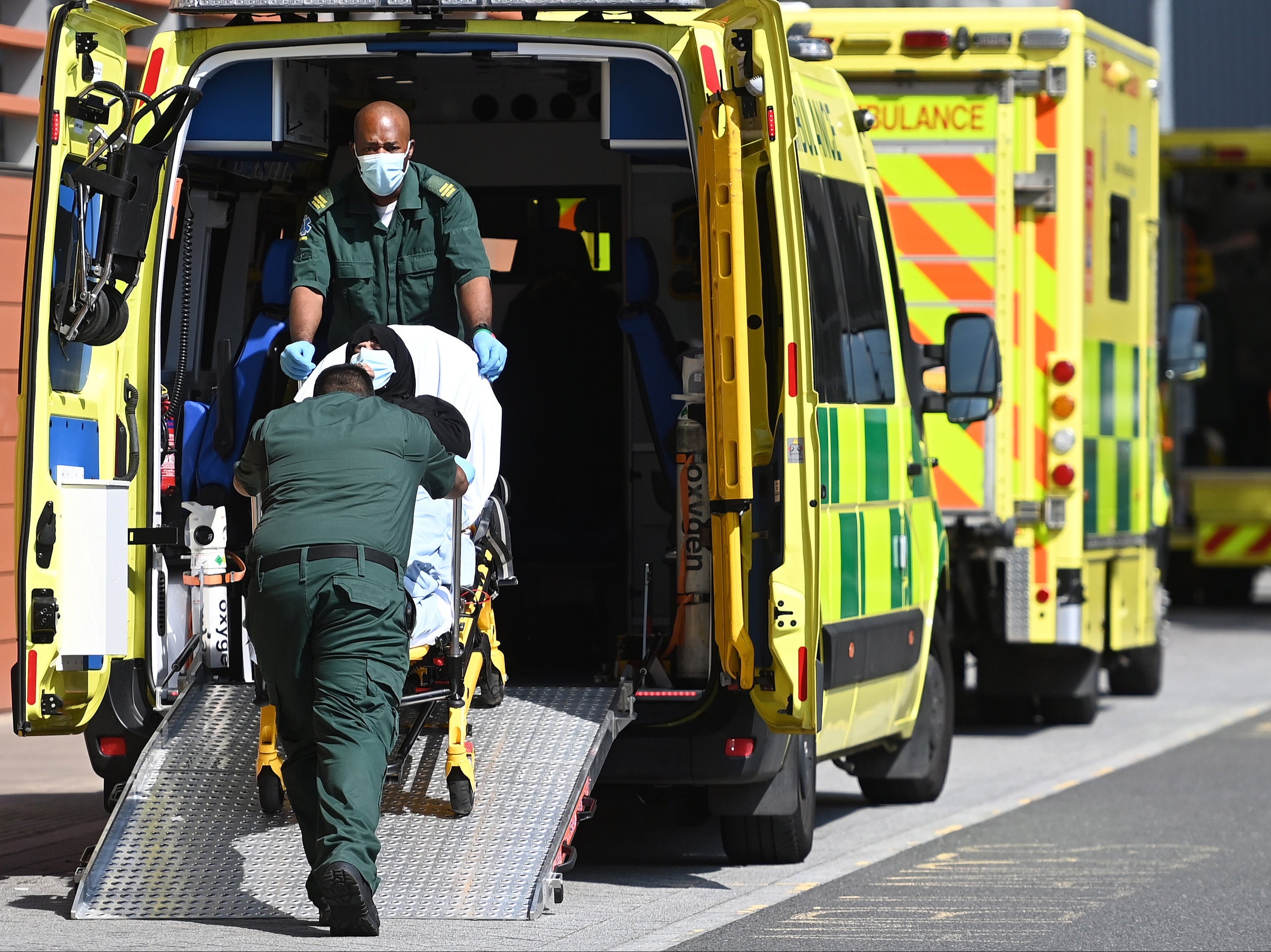 Ambulances queuing outside the Royal London Hospital in January 2021