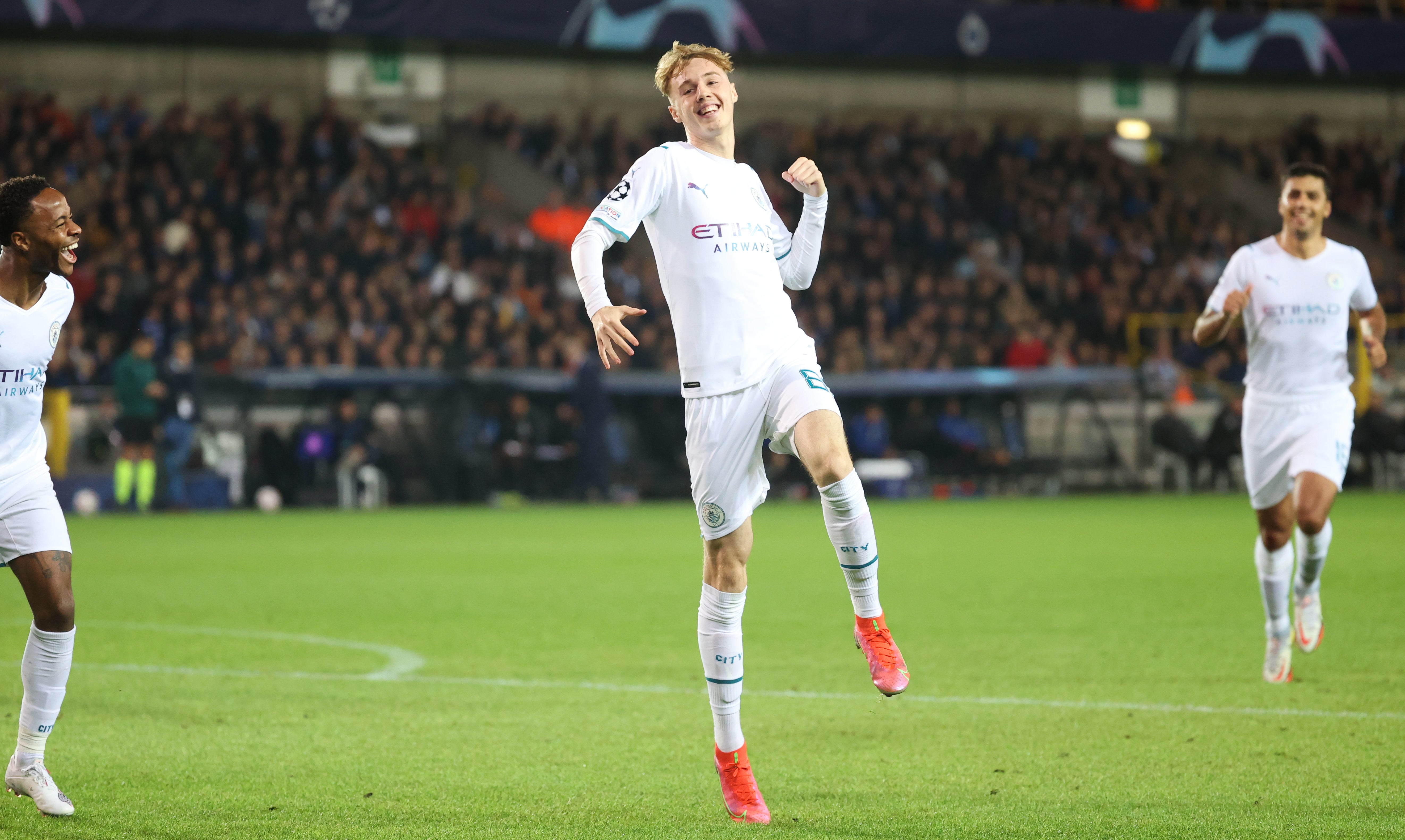 Cole Palmer, centre, scored in City’s win (Virginie Lefour/PA)