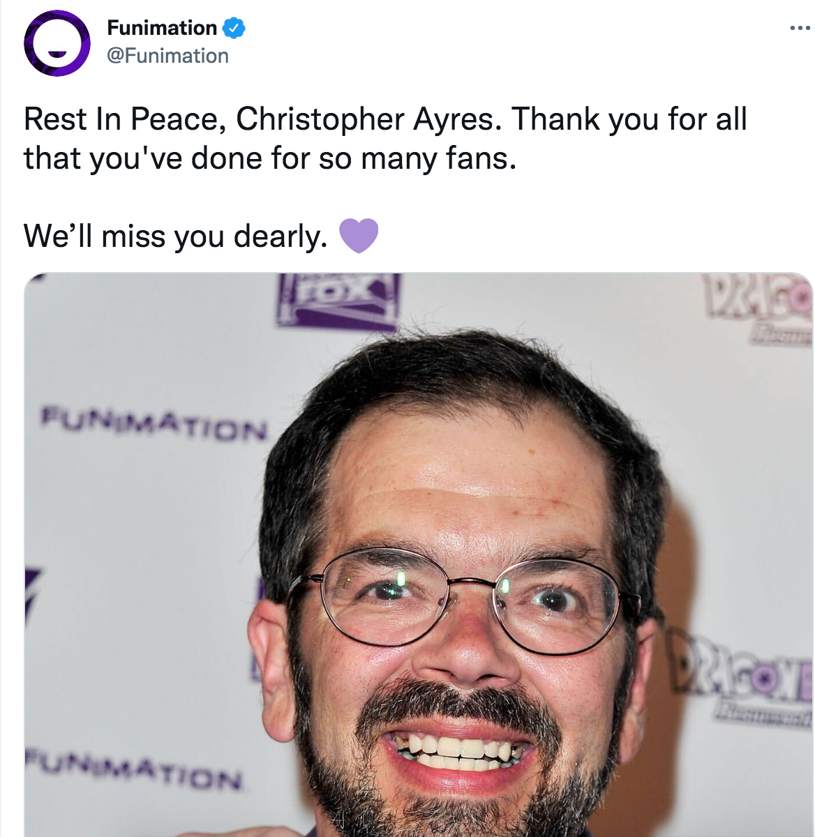 Studio Funimation paid tribute to ‘Dragon Ball’ actor Chris Ayres