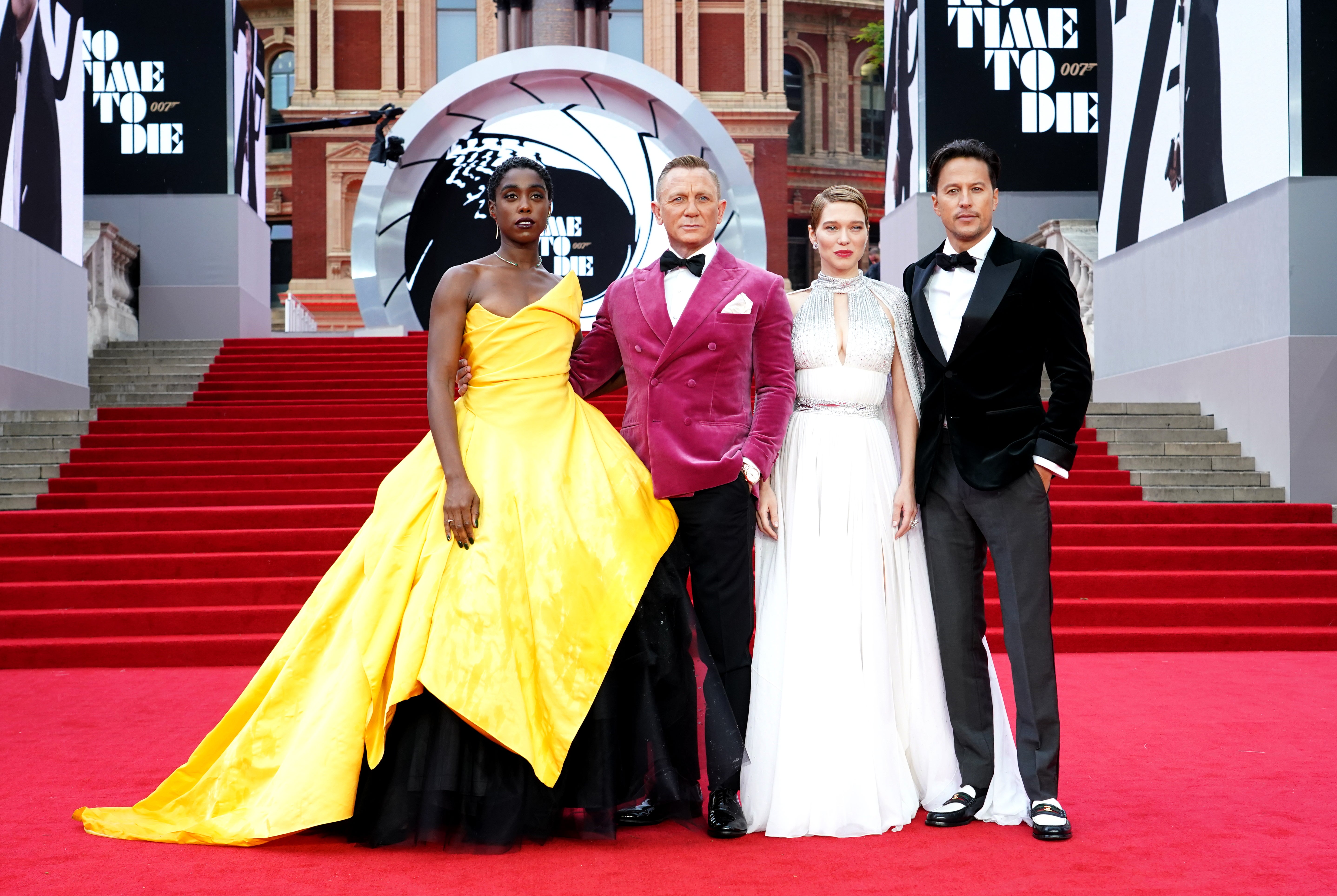 Lashana Lynch, Daniel Craig, Lea Seydoux and Cary Joji Fukunaga at the world premiere of No Time To Die, at the Royal Albert Hall in London (Ian West/PA)