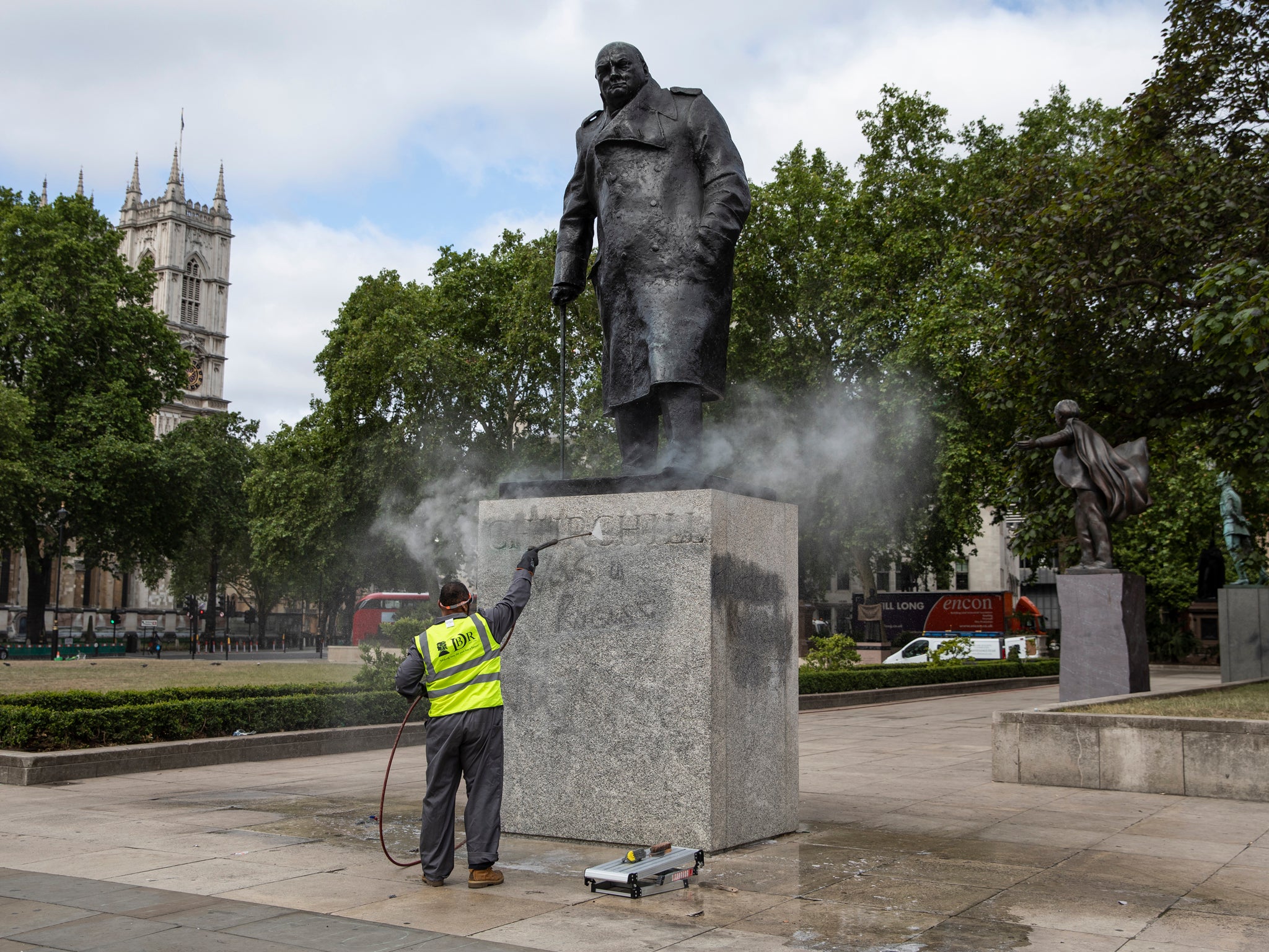 The Churchill statue in Parliament Square was spray-painted with the words 'was a racist' in June 2020