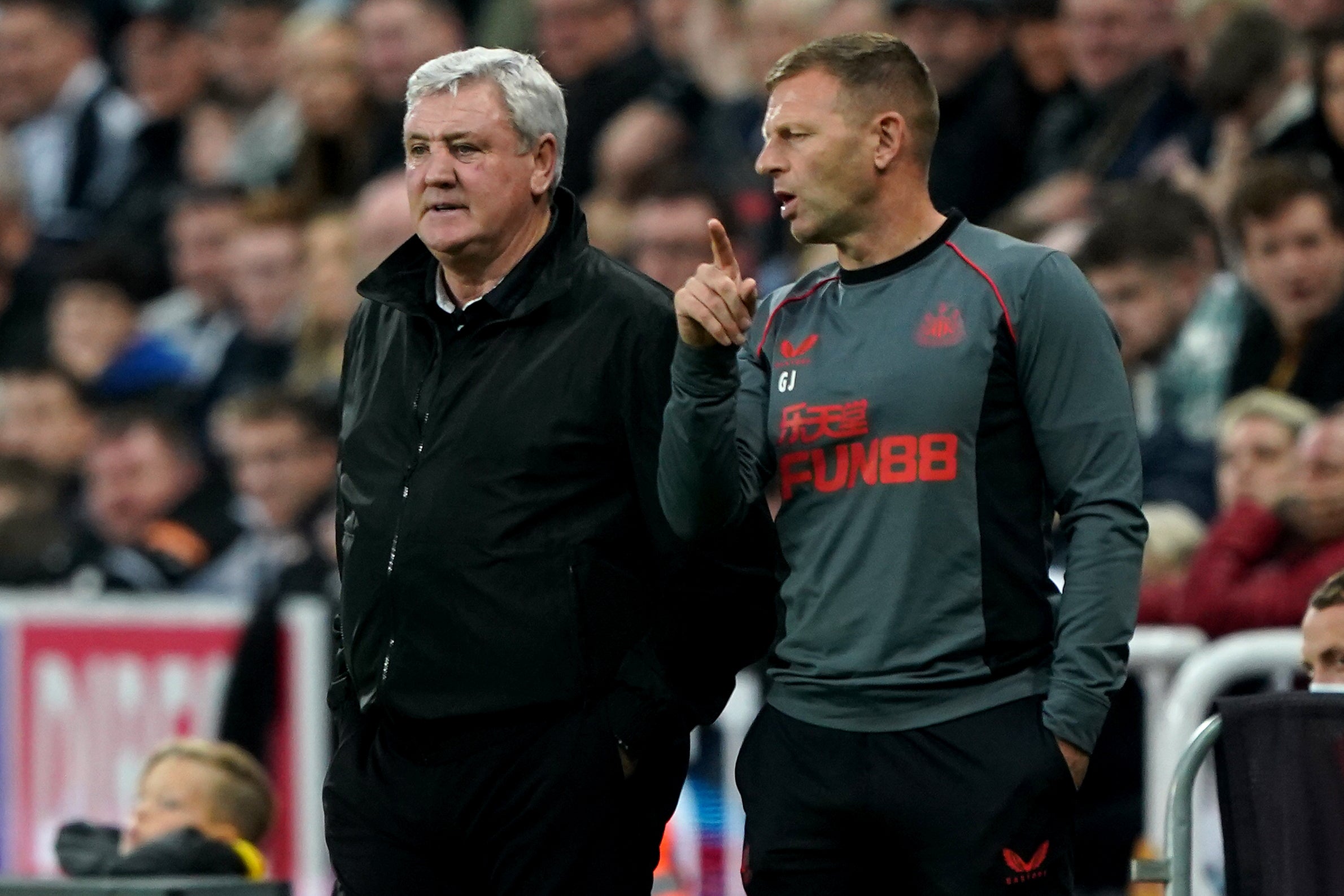 Graeme Jones (right) will take charge of Newcastle for Saturday’s Premier League fixture at Crystal Palace following Steve Bruce’s departure (Owen Humphreys/PA)