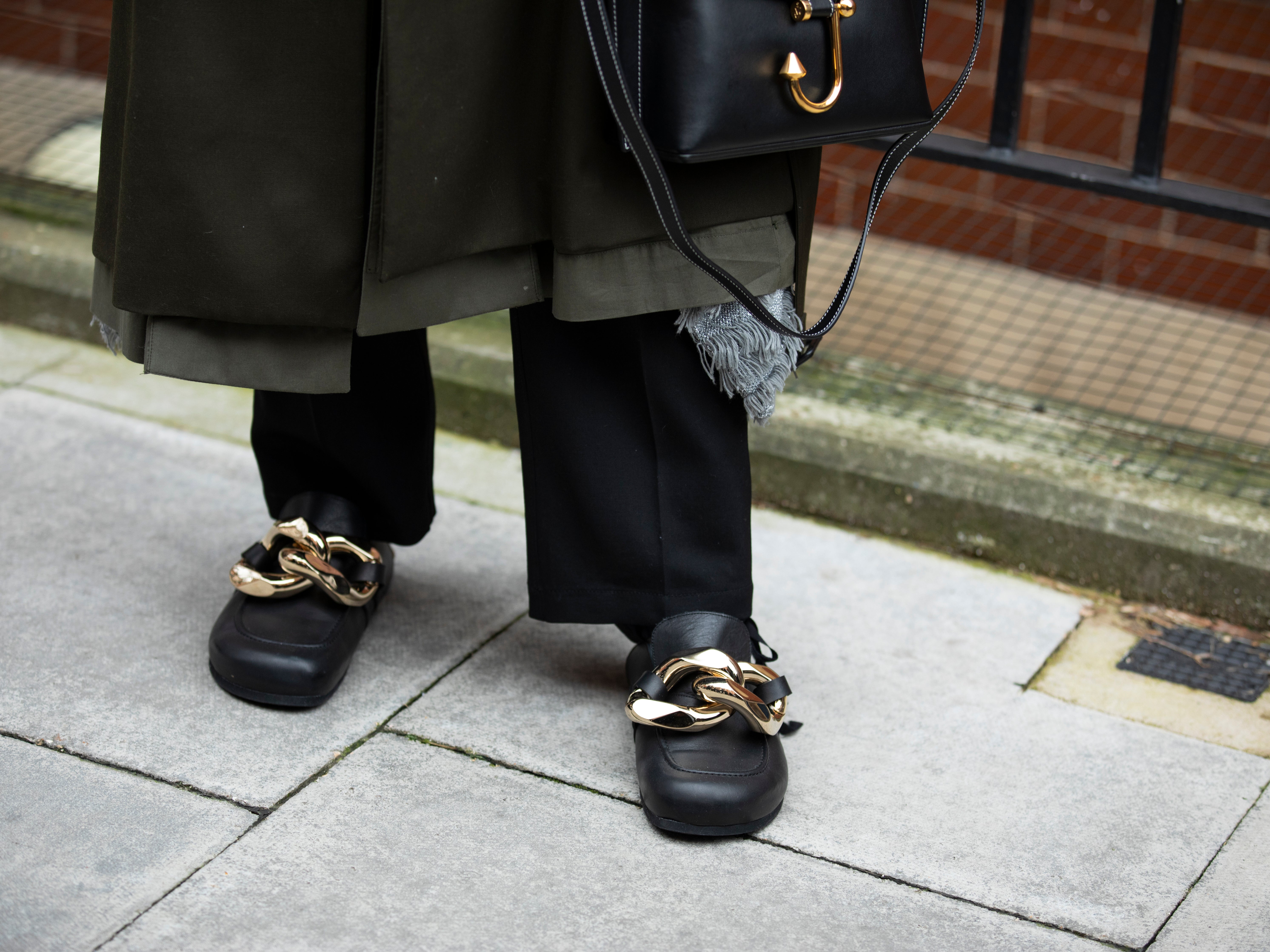 Billy Porter outfit details outside JW Anderson during London Fashion Week February 2020