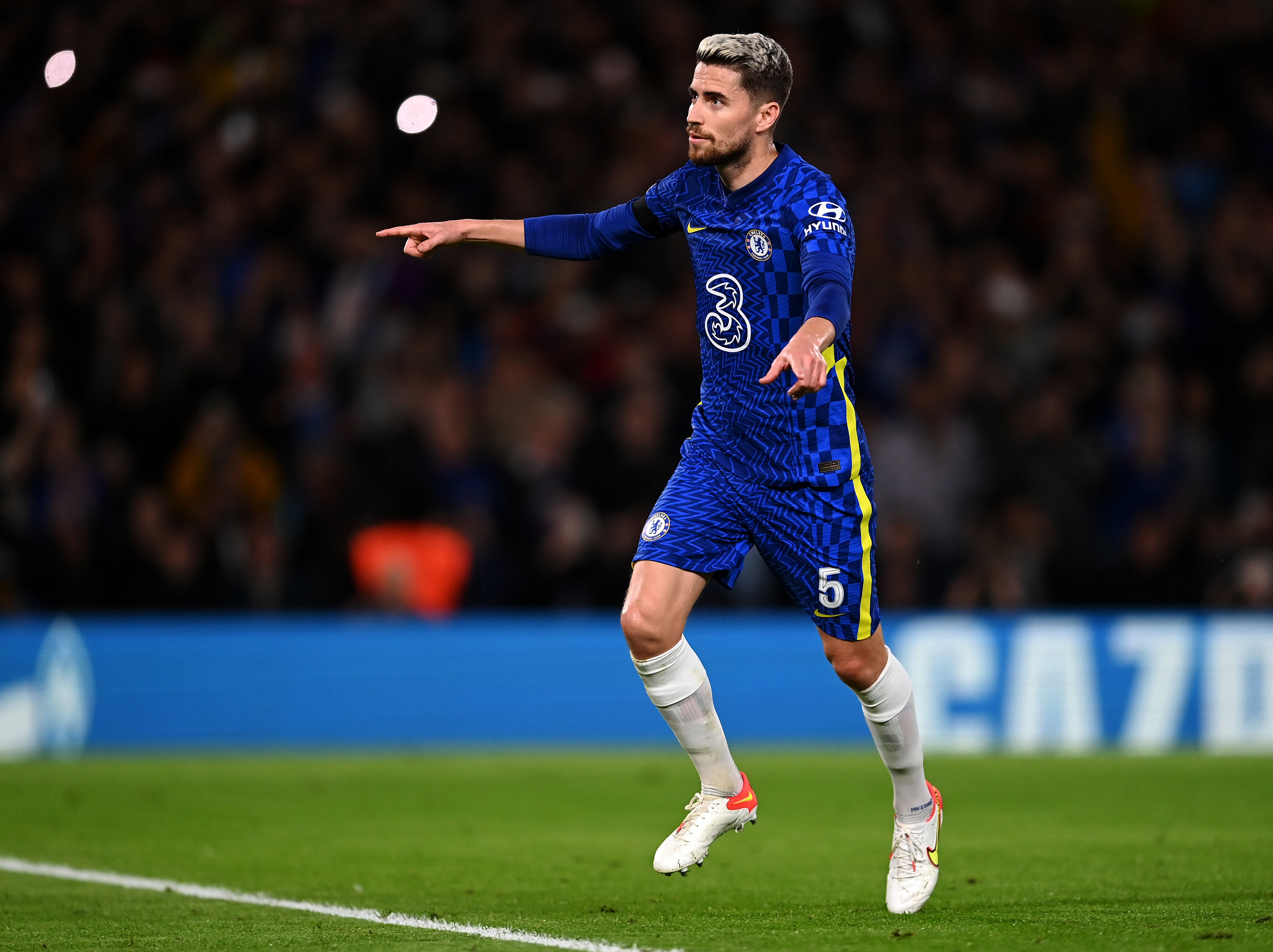 Jorginho celebrates the first of his two successful penalties against Malmo