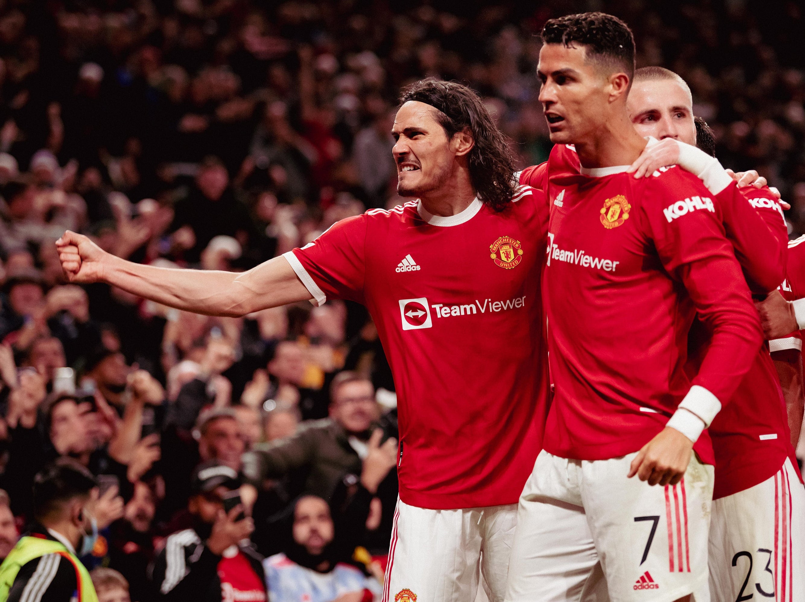 United players celebrate their late winner against Atalanta