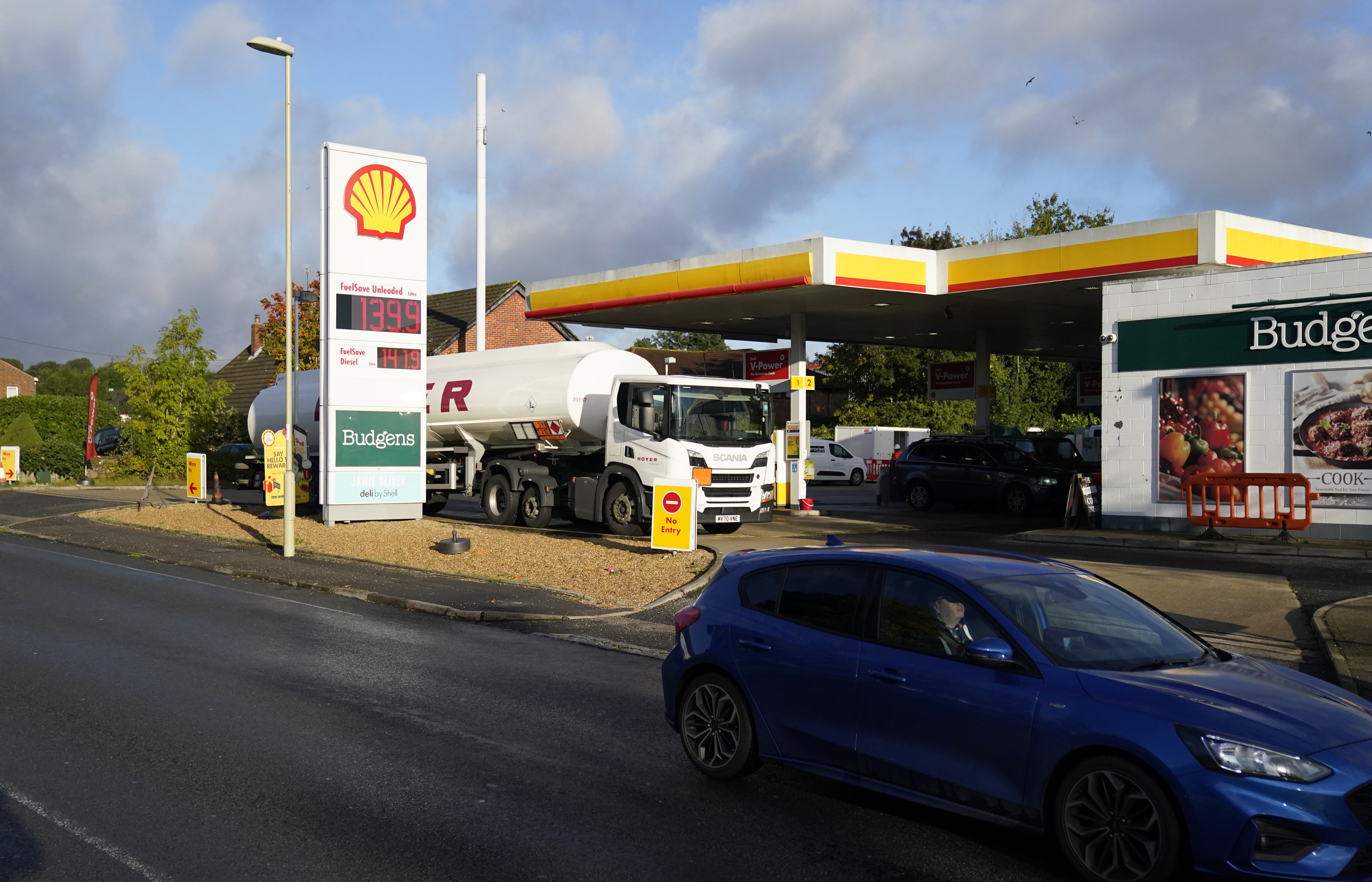 A Hoyer tanker makes a delivery at a Shell petrol station in Basingstoke (Andrew Matthews/PA)