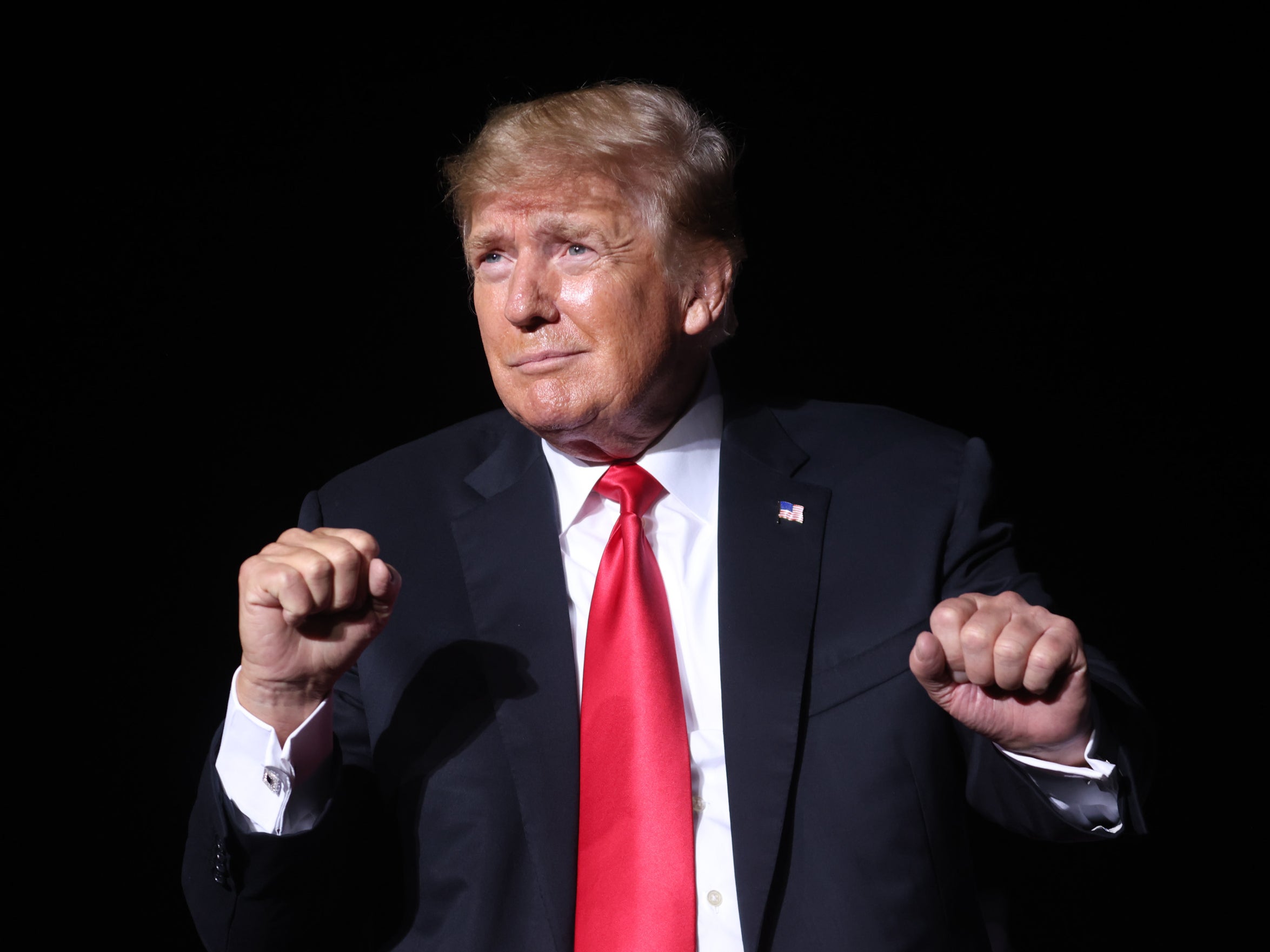 Trump speaks to supporters during a rally in Iowa earlier this month