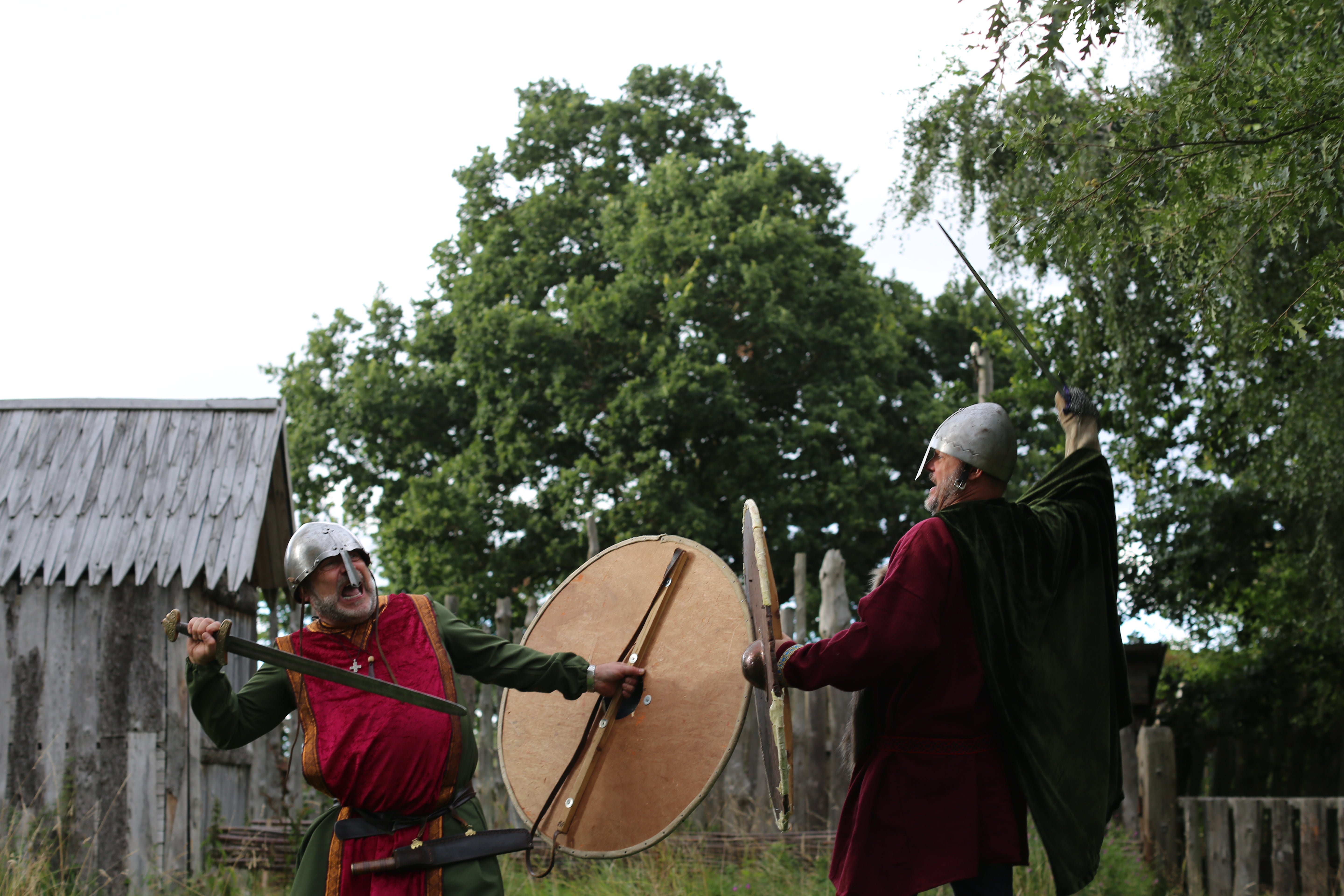 Fight club: Murray and actor John Thomson in Viking costumes