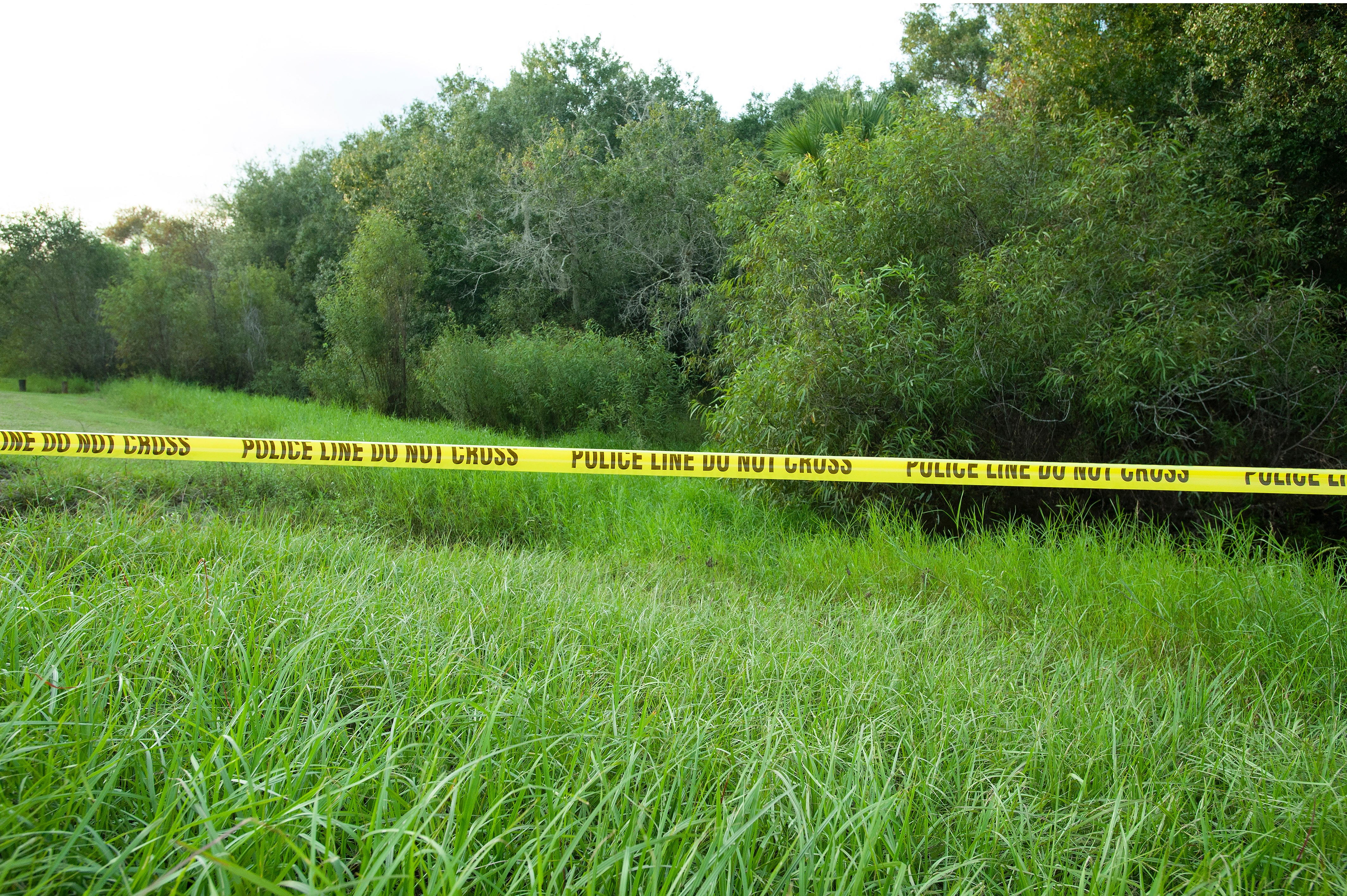 Police tape restricts access to Myakkahatchee Creek Environmental Park on October 20, 2021 in North Port, Florida.