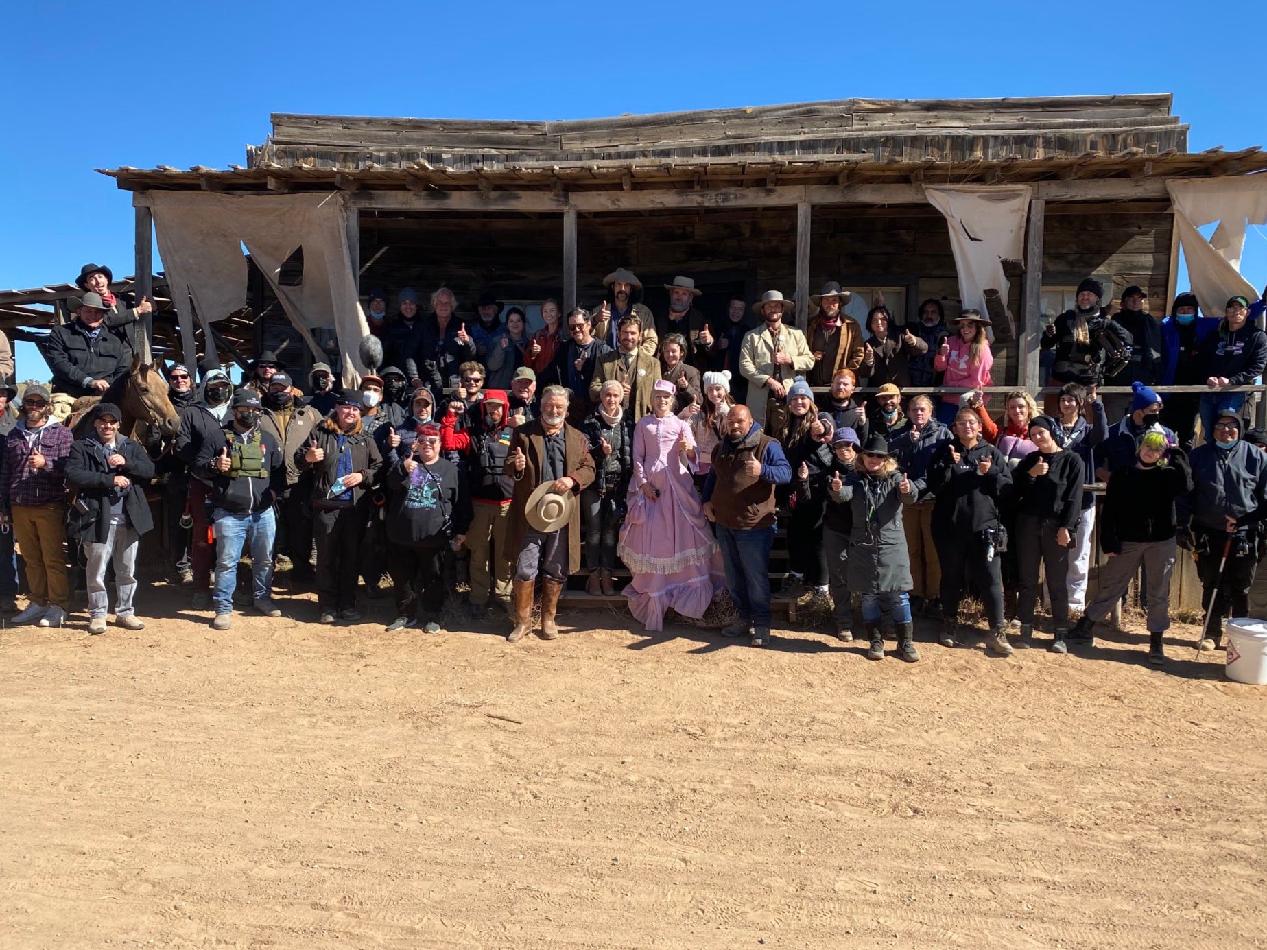 The cast and crew on the set of Rust