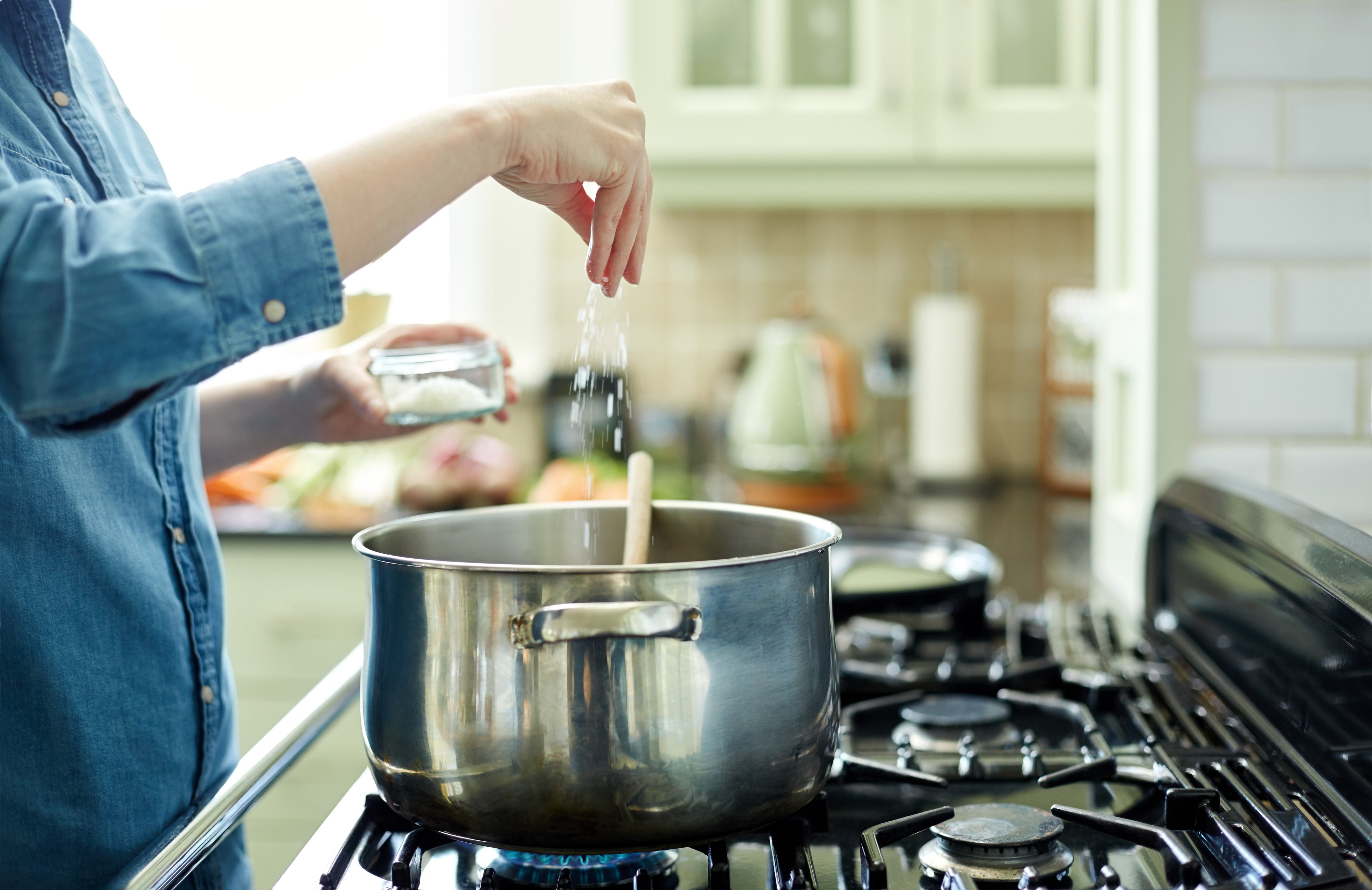 In cooking, rather than adding salt when preparing a recipe, try salting the finished product, which is likely to please your palate with considerably less salt