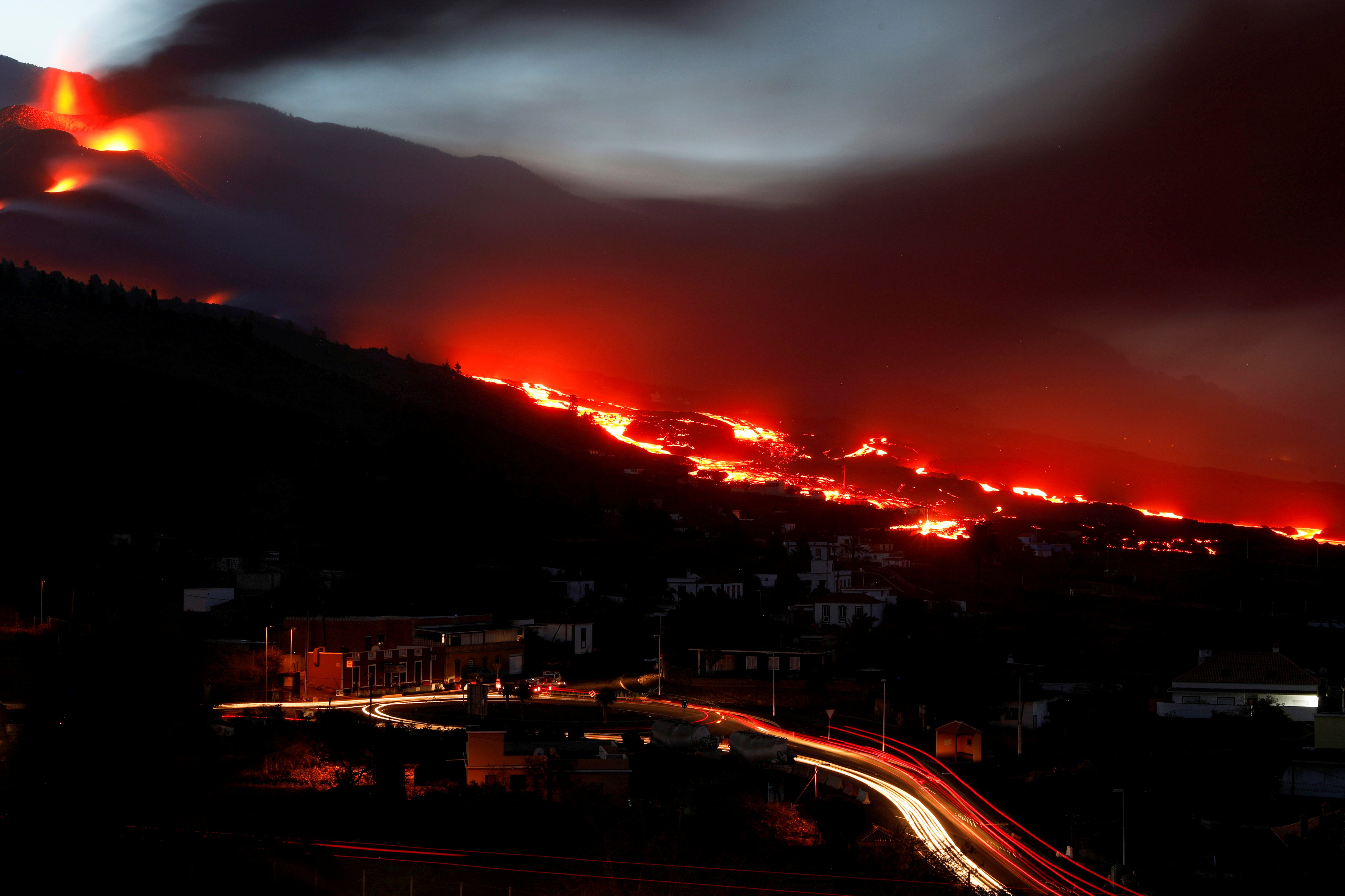 Lava from the Cumbre Vieja volcano flows on the Canary Island of La Palma