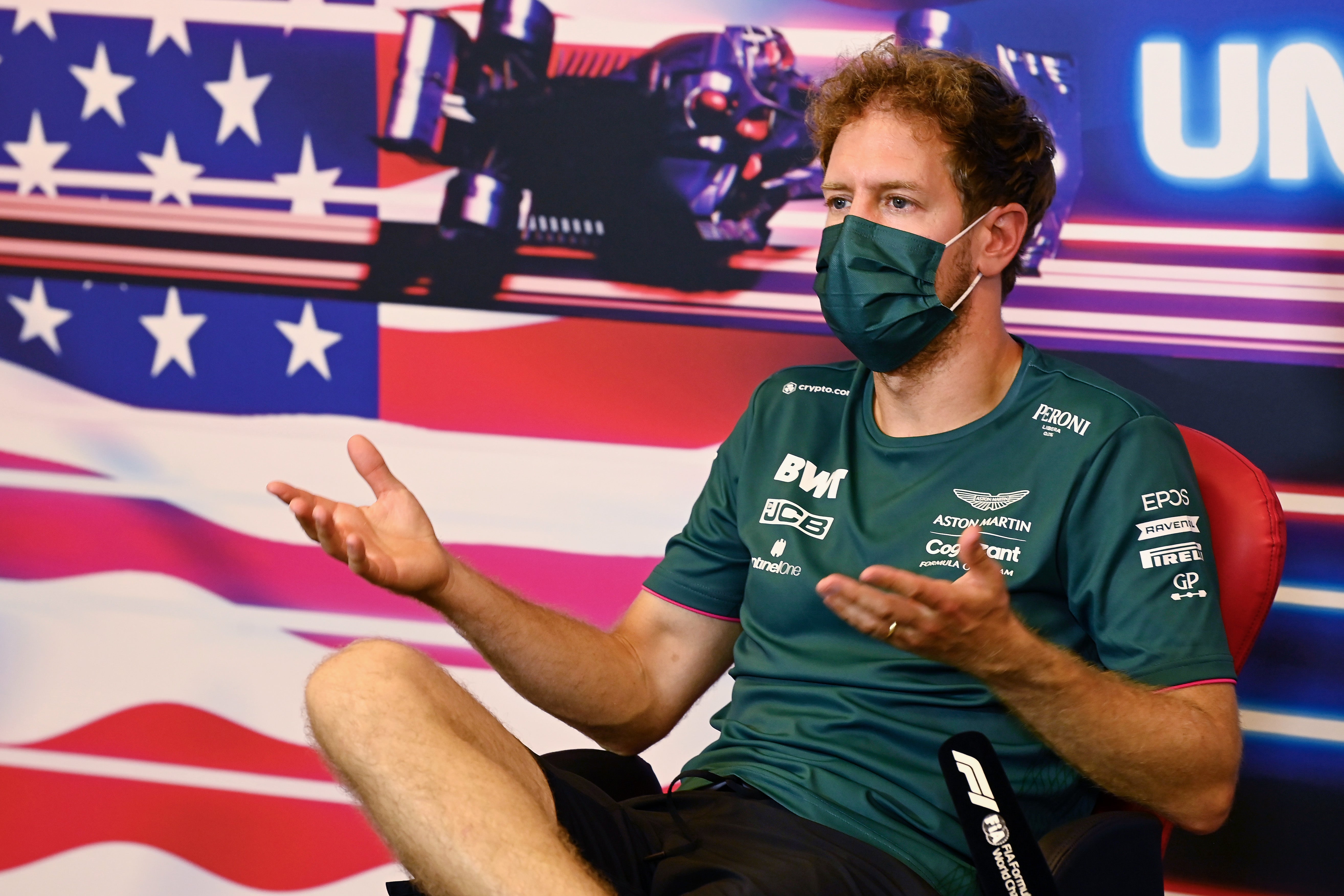 Sebastian Vettel speaking to the media before the US Grand Prix