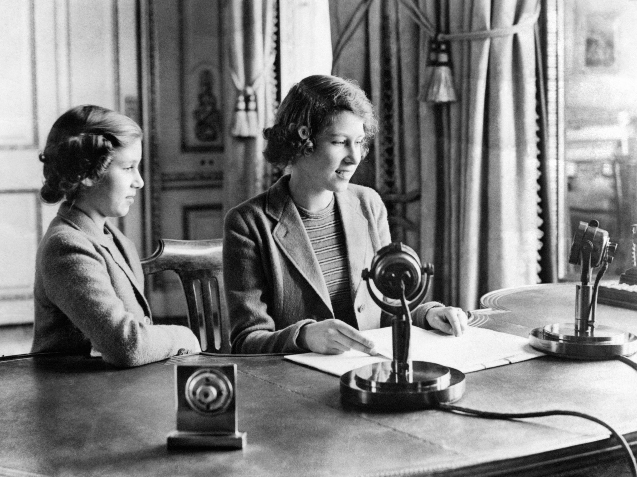 A wartime picture of Princess Elizabeth (right) and Princess Margaret after they broadcast on ‘Children's Hour’ from Buckingham Palace in October 1940