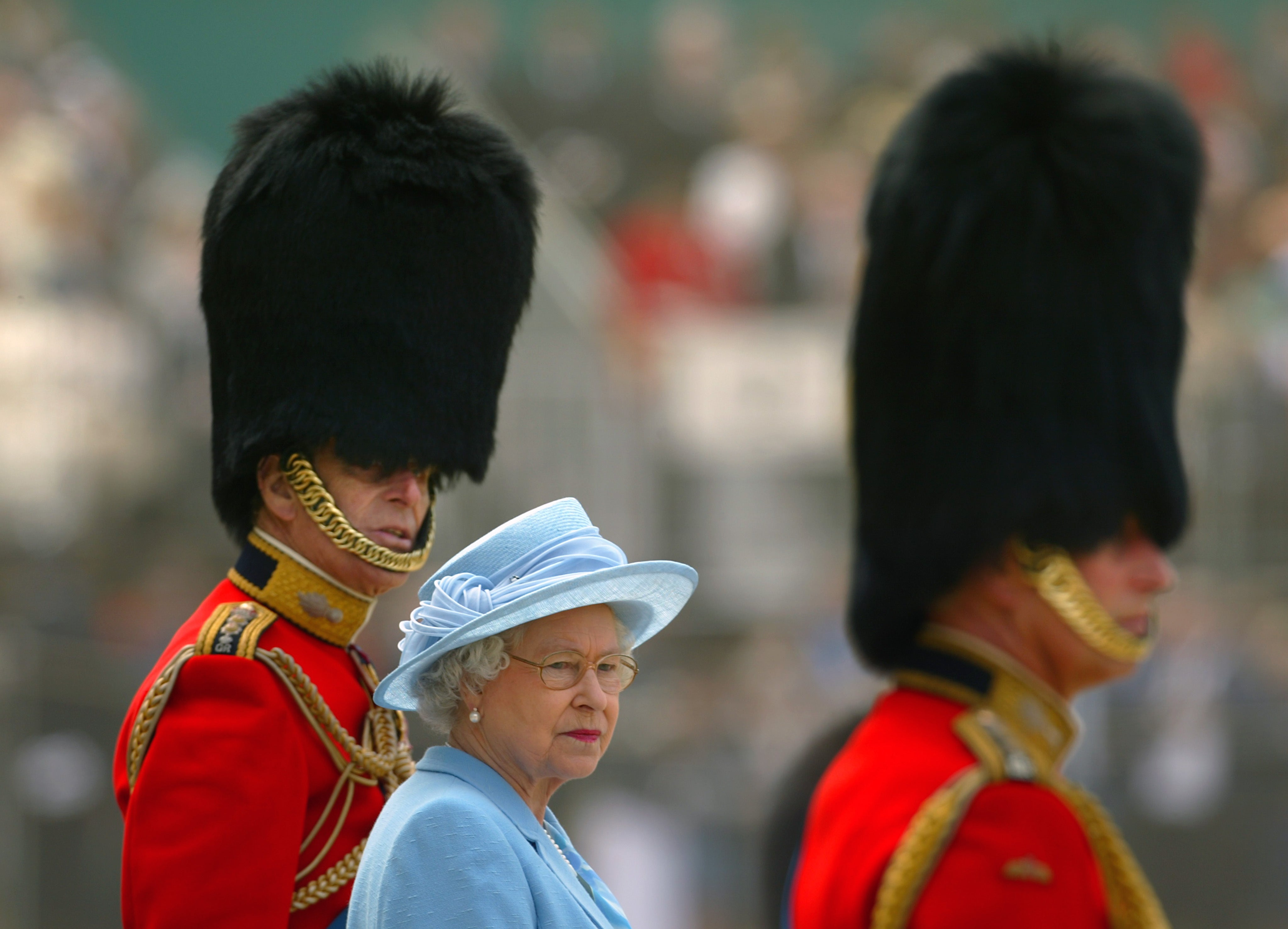 Queen Elizabeth II, the Duke Of Edinburgh and the Prince of Wales (right) watch the annual Trooping the Colour parade