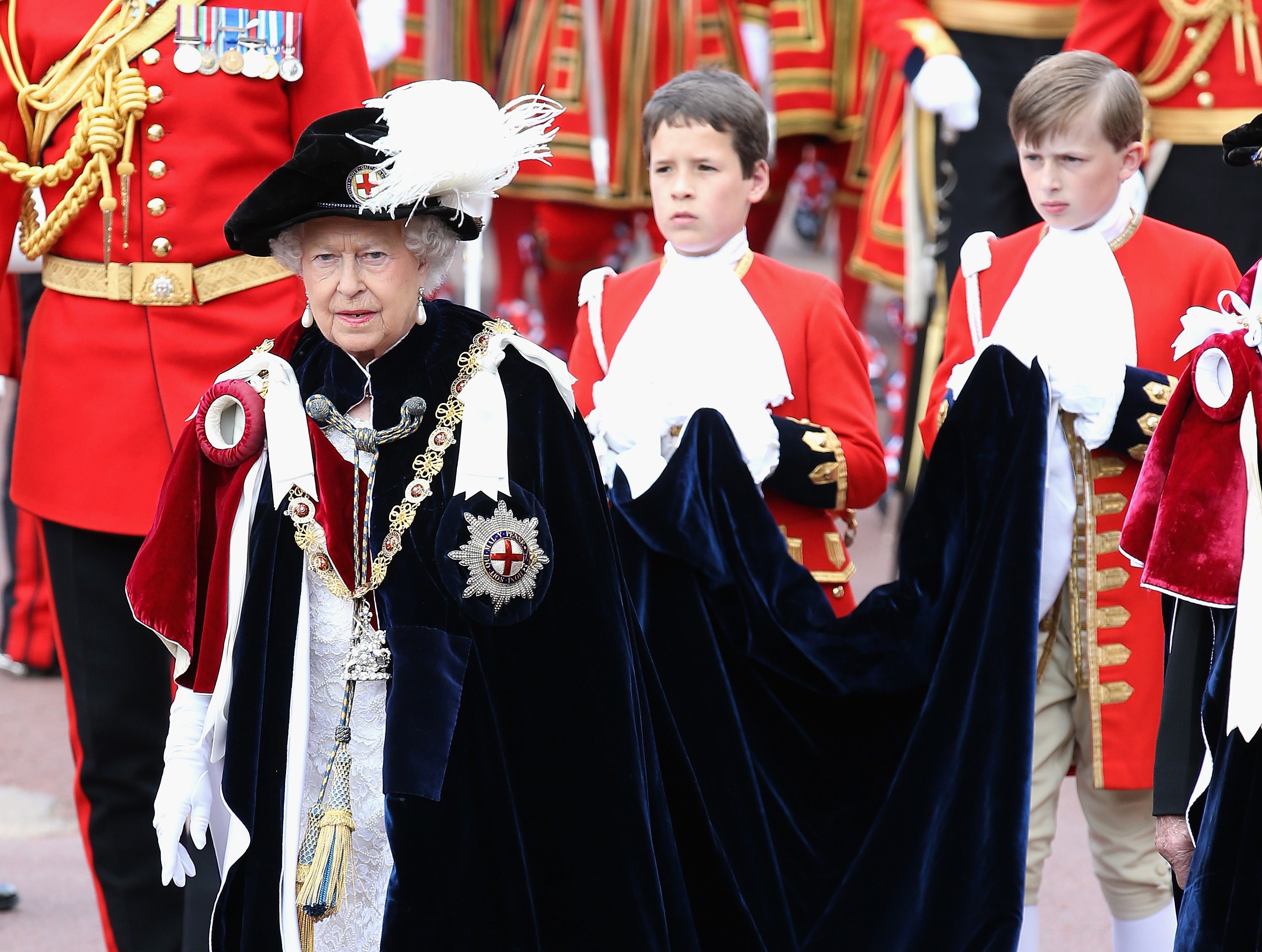 Queen Elizabeth II walks in procession ahead of the annual Order of the Garter Service at St George's Chapel, Windsor Castle