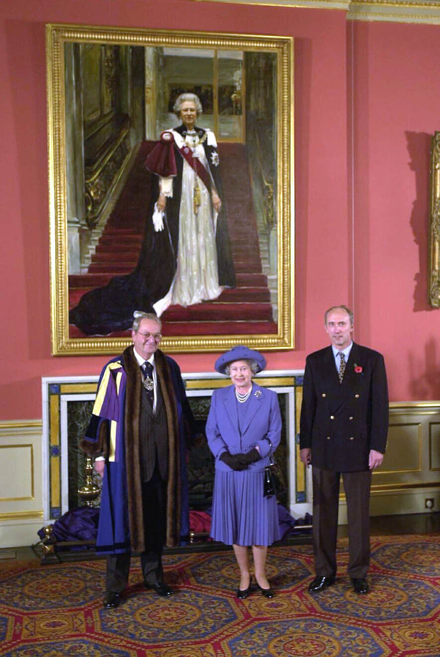 The Queen at Drapers' Hall in London, where she unveiled her portrait commissioned by the Worshipful Company of Drapers