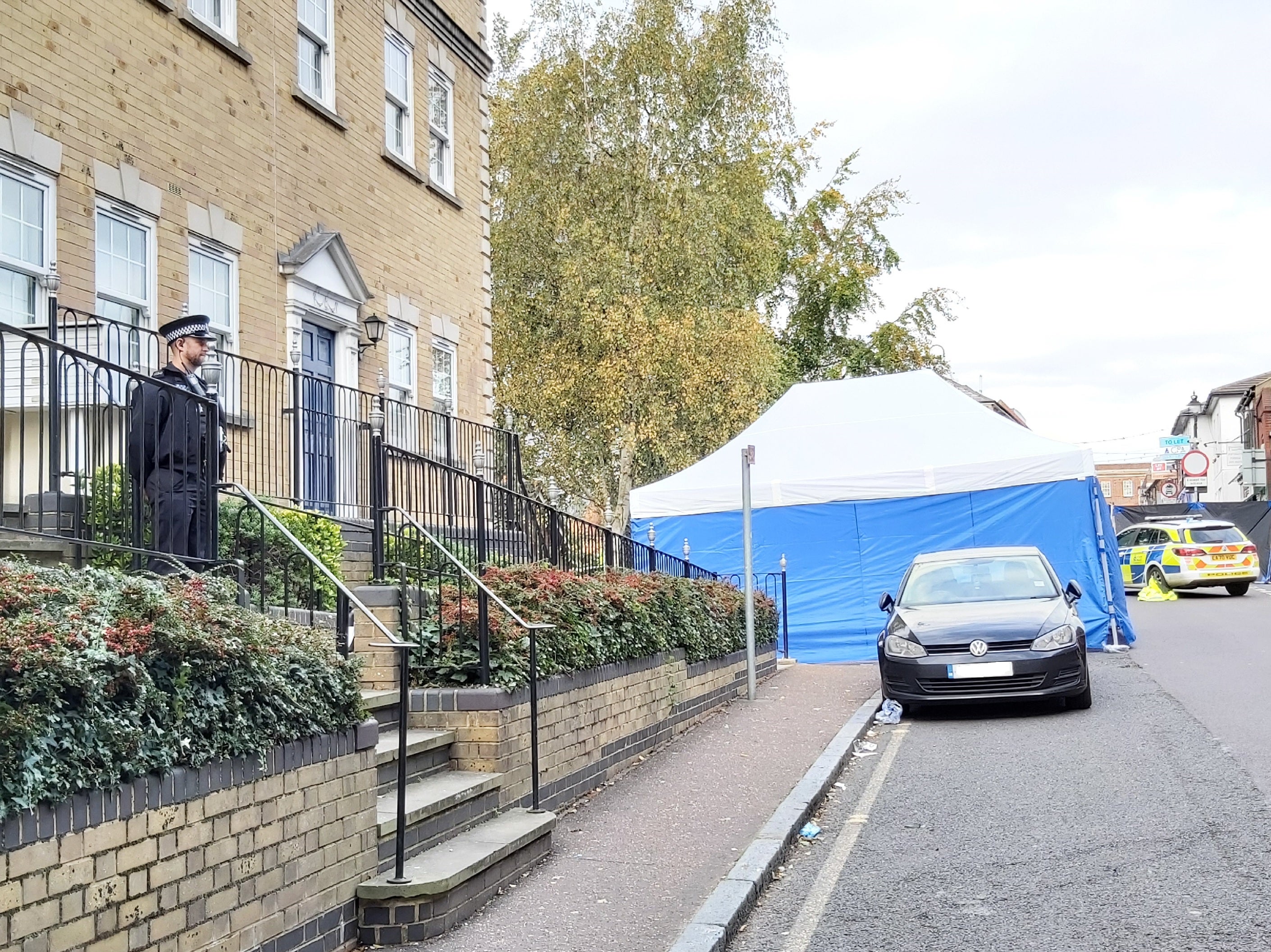 The scene outside Regency Court, Brentwood, where three teenagers were found injured