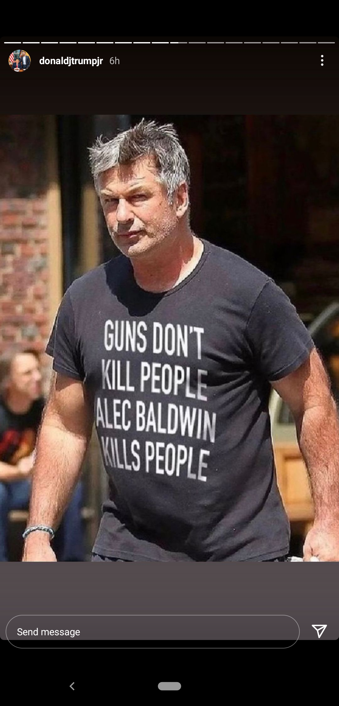 A photoshopped image of Alec Baldwin wearing the T-shirt