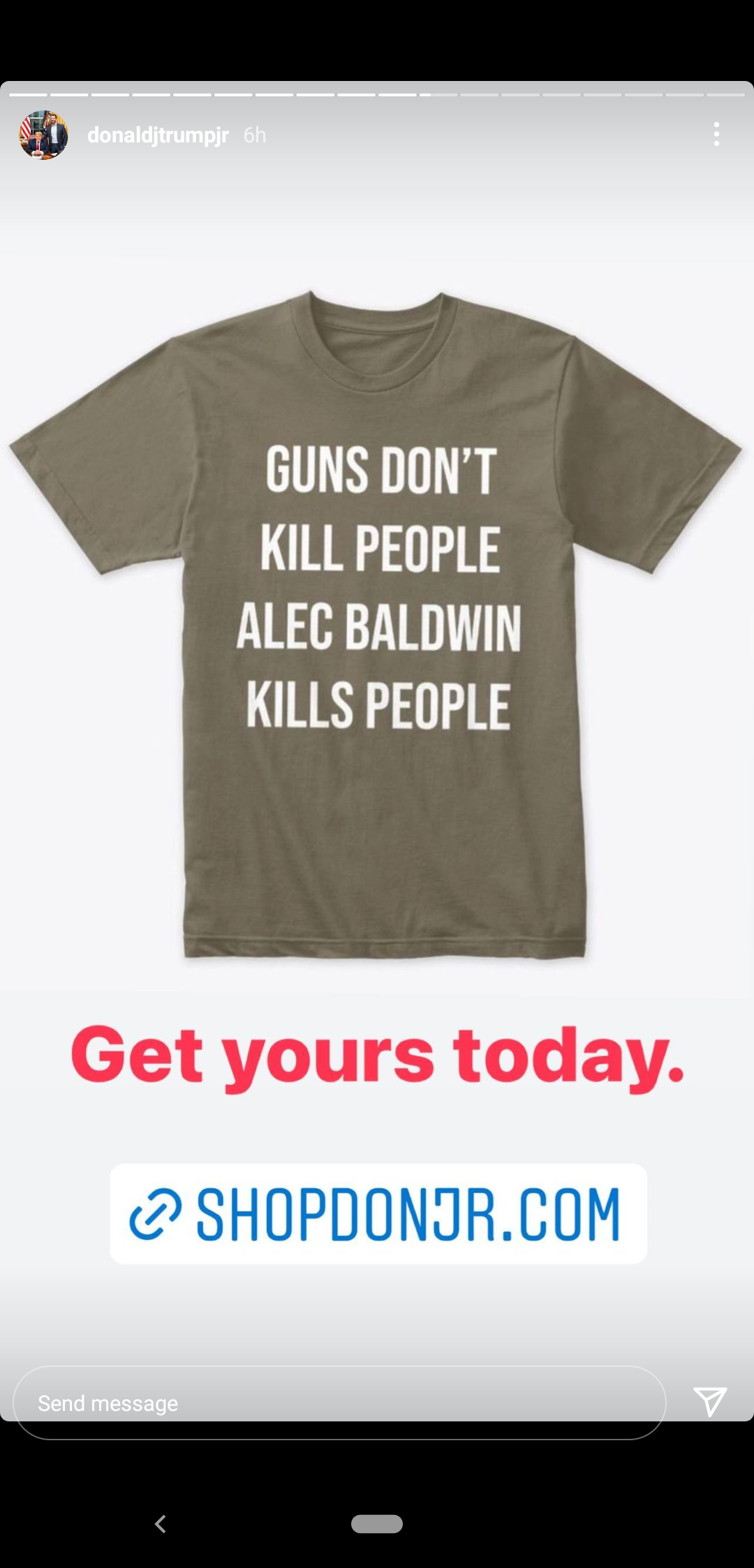 The Instagram story shared by Donald Trump Jr also shares a link to shop for the T-shirt