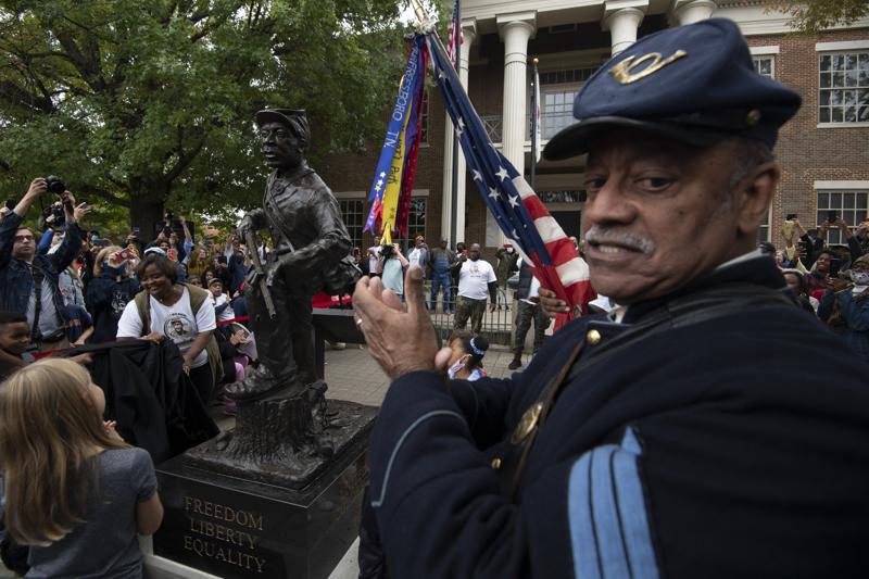 The statue honouring Black enslaved men who enlisted and served in the Civil war was unveiled on Saturday