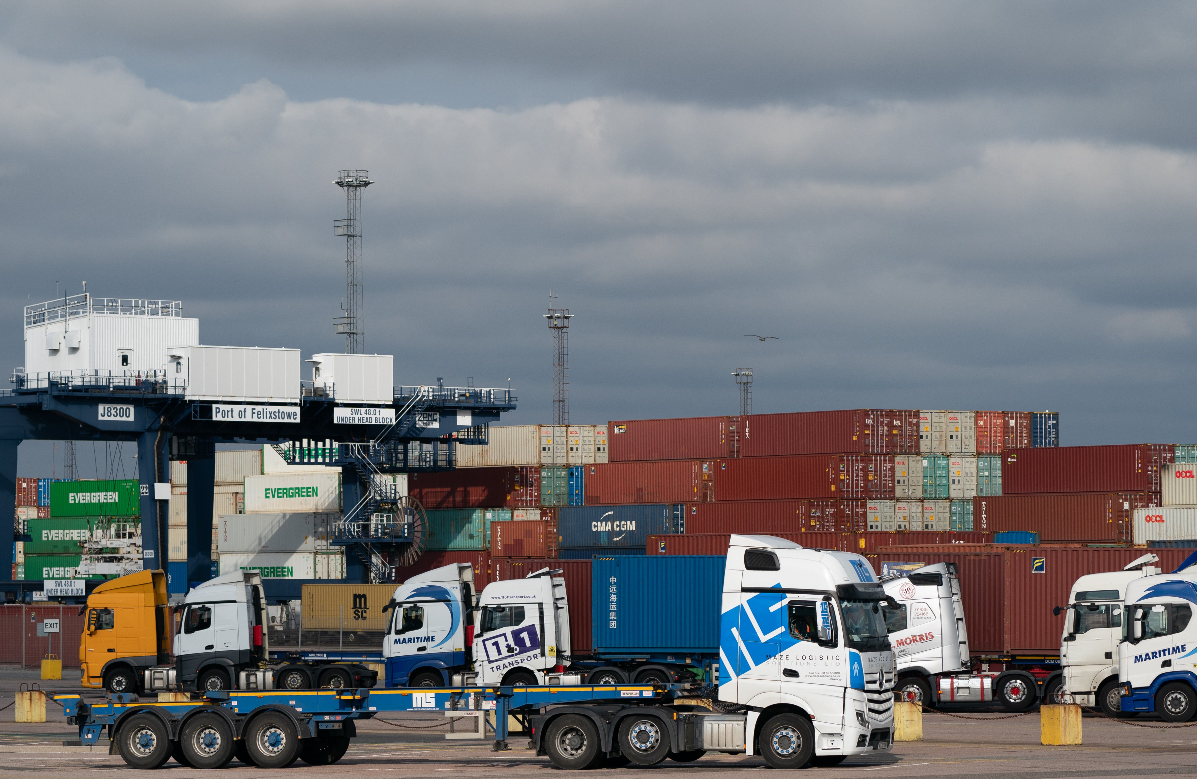 Lorries wait at the Port of Felixstowe in Suffolk (Joe Giddens/PA)