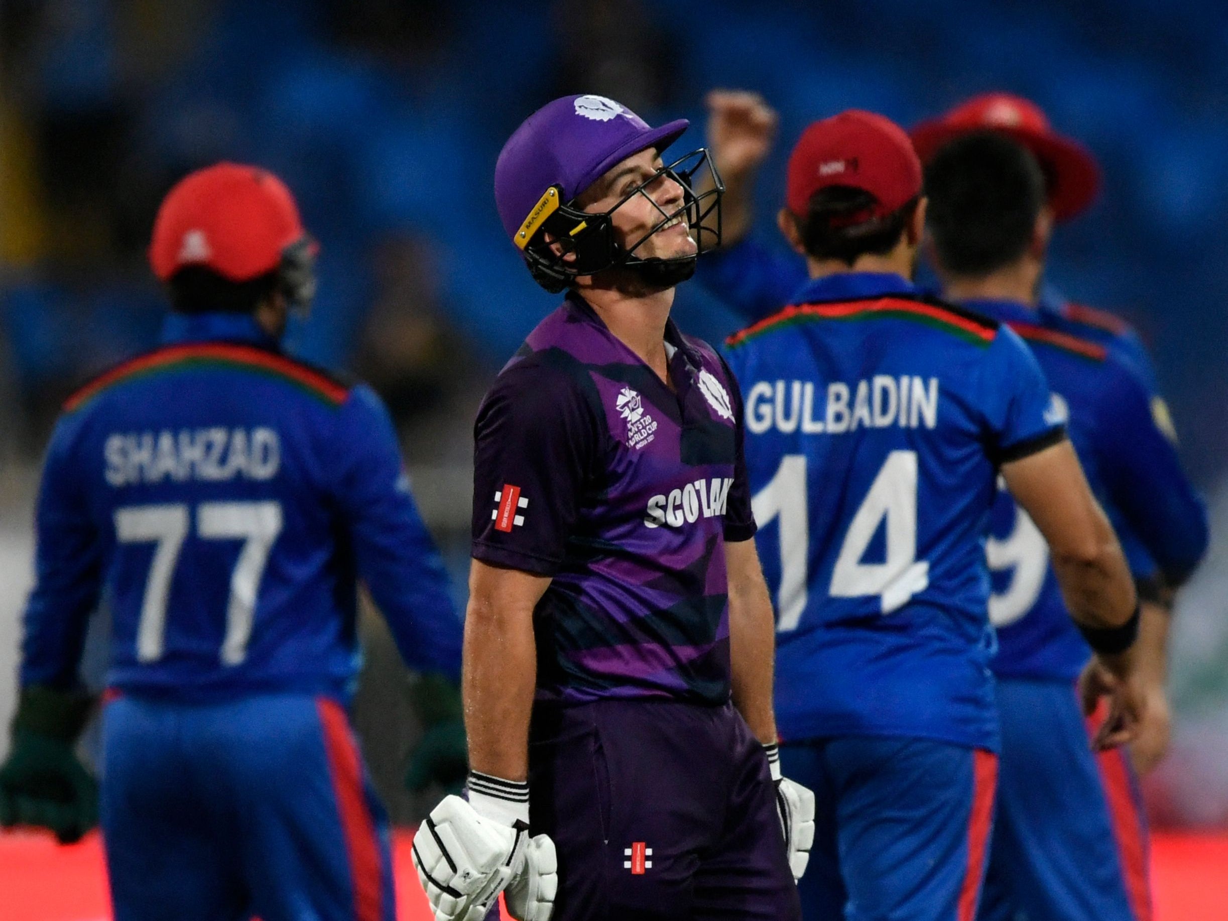 Chris Greaves walks back to the pavilion after his dismissal during Scotland’s ICC Twenty20 World Cup defeat to Afghanistan